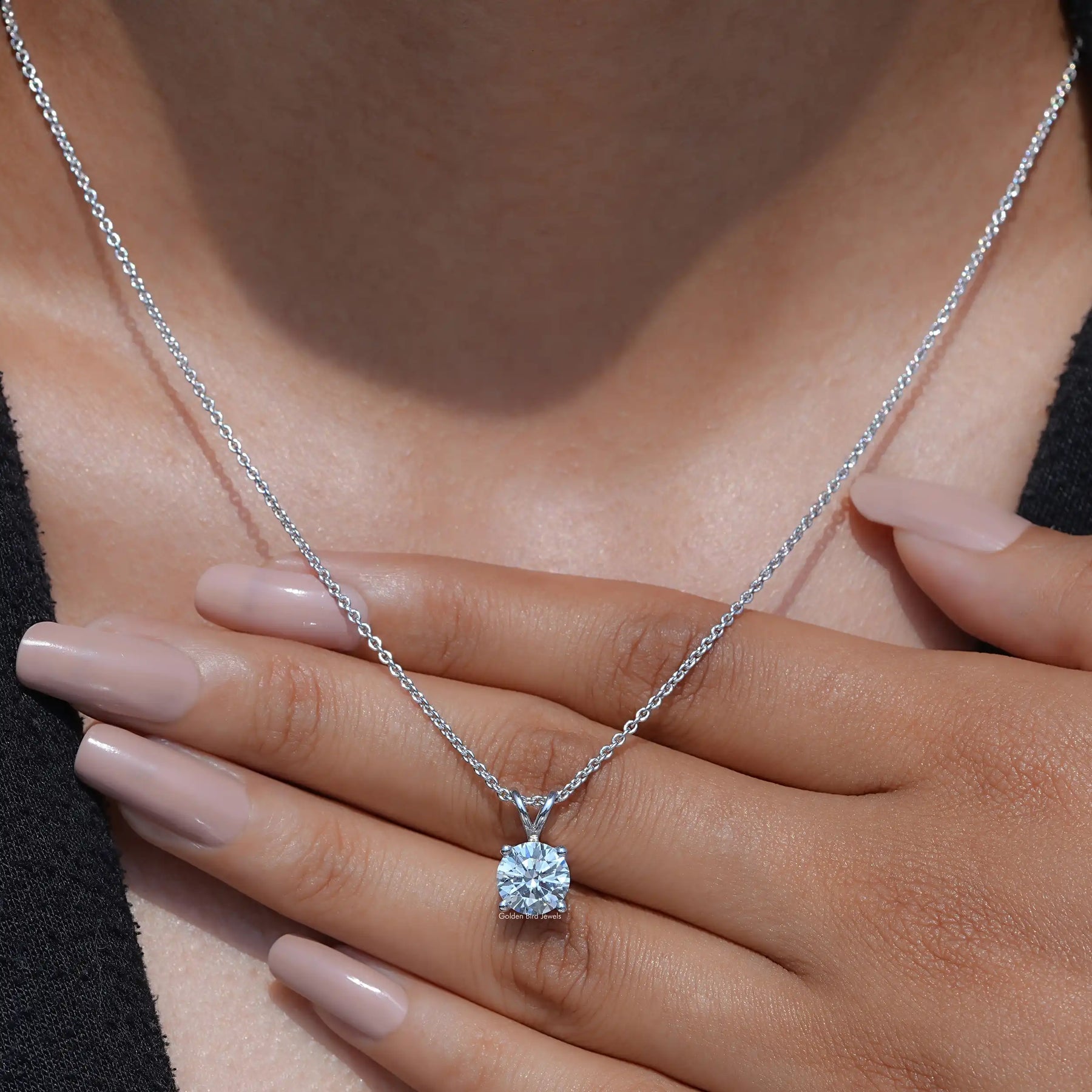 Solitaire Round Cut Pendant In White Gold