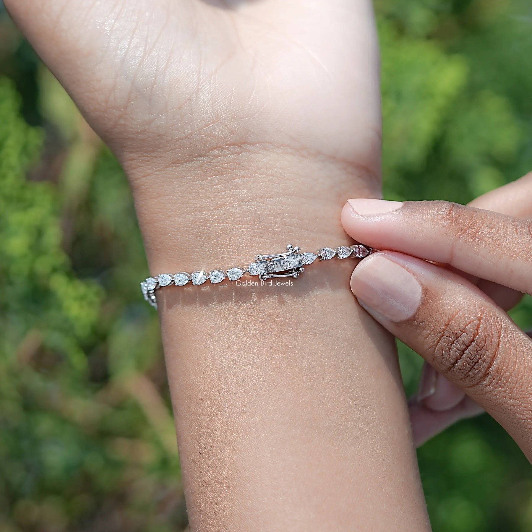 Back View Of Pear Cut Lab Diamond Tennis Bracelet