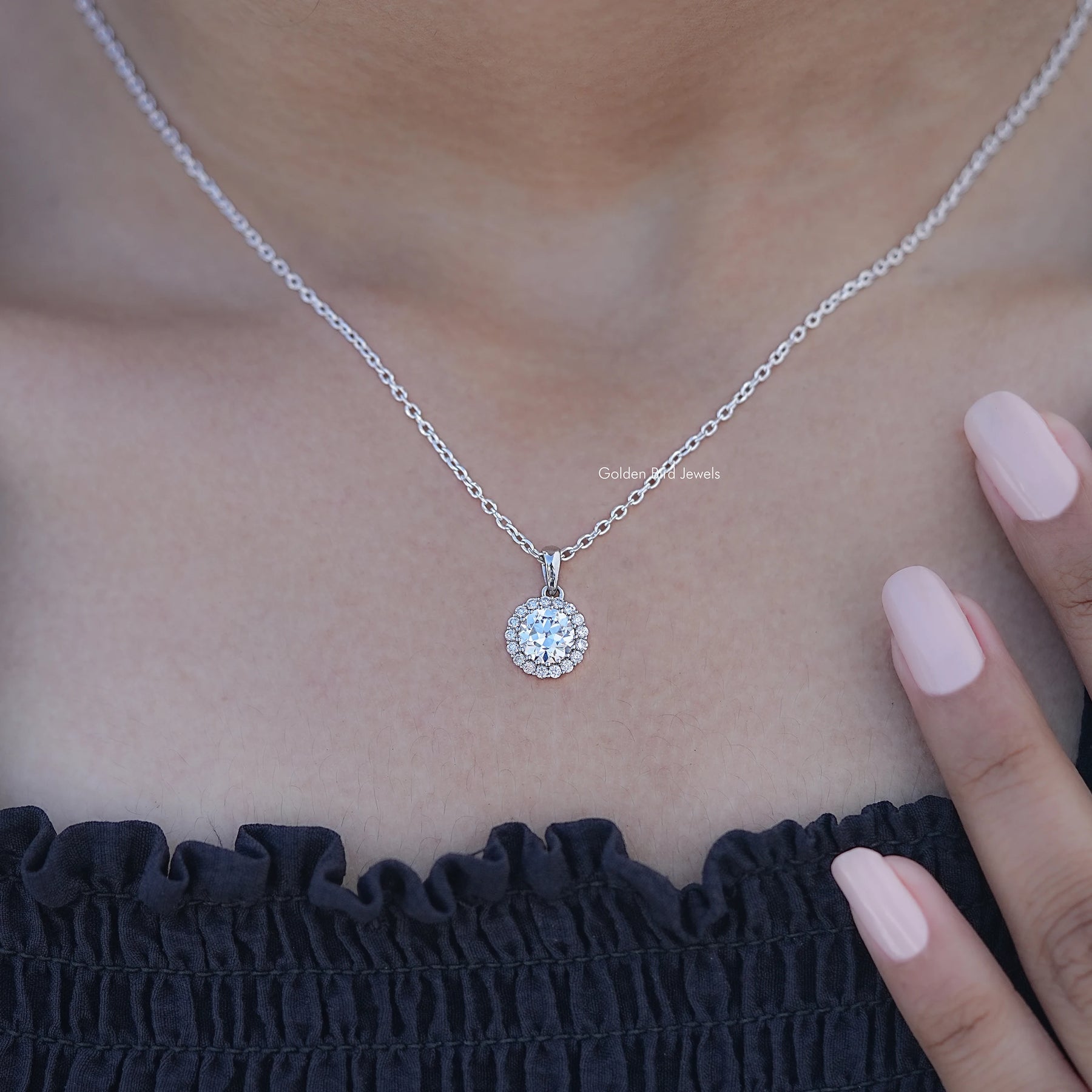 Old European Round Lab Diamond Halo Pendant