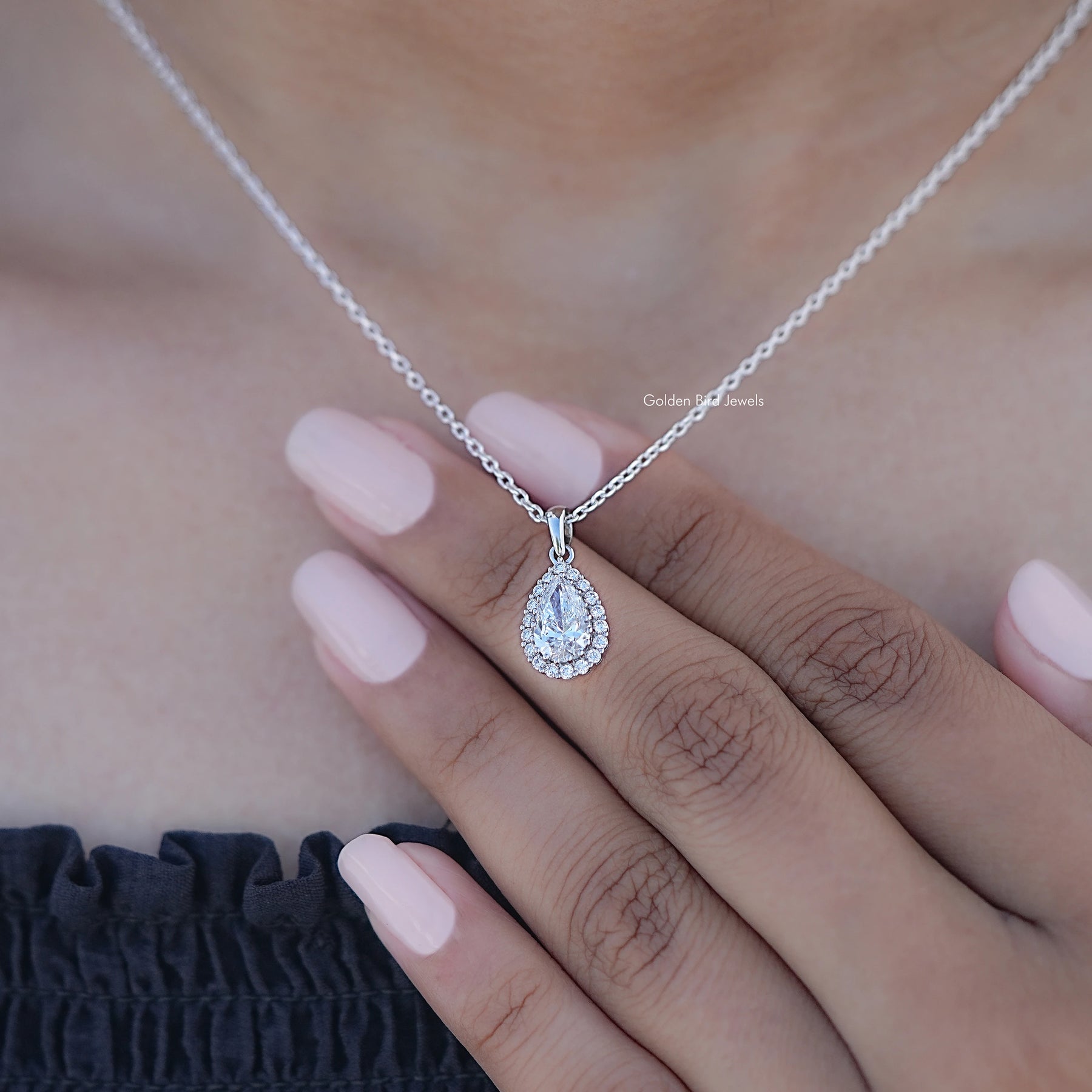 Pear Cut Lab Grown Diamond Halo Pendant