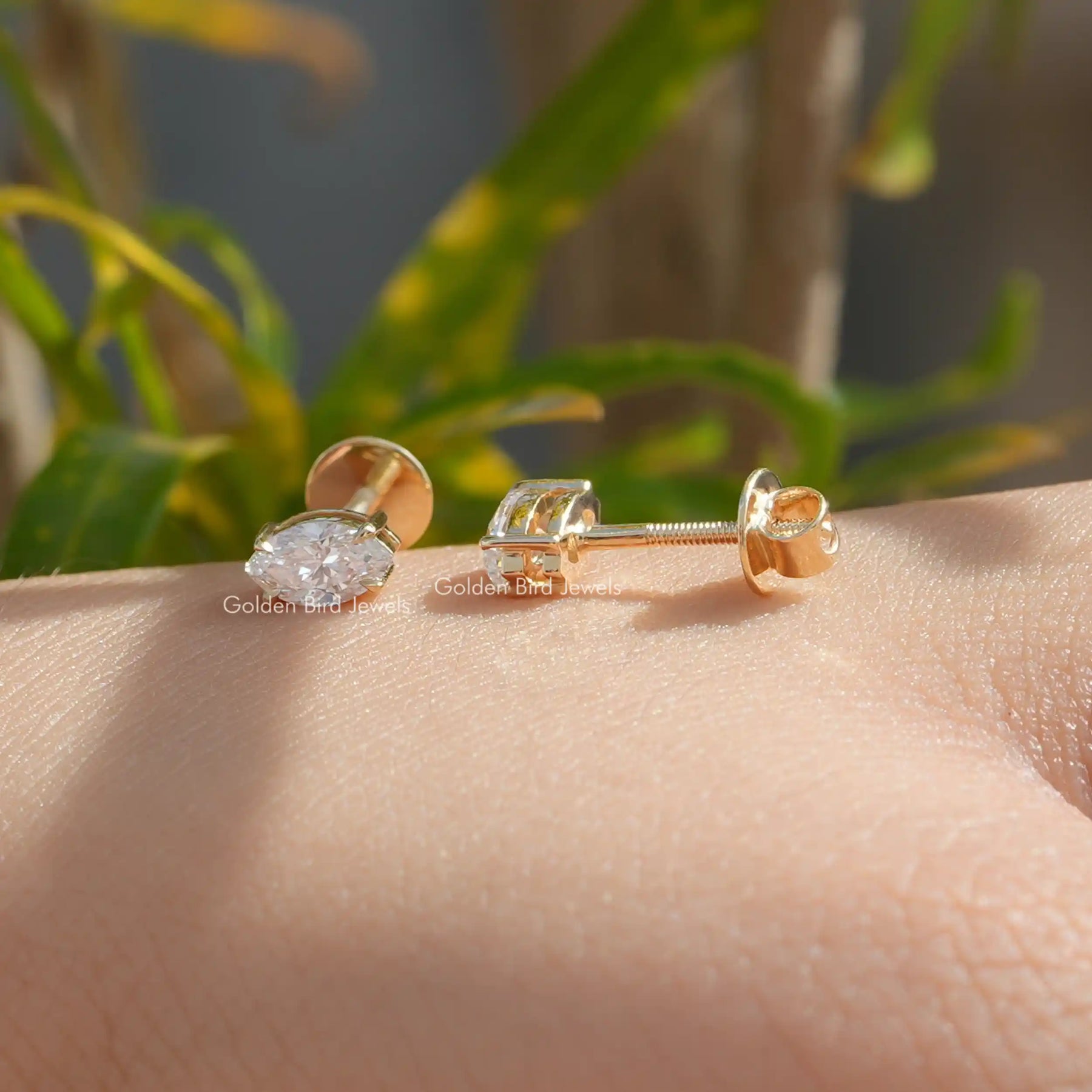 Front And Back Side View Of Lab grown diamond marquise cut earrings