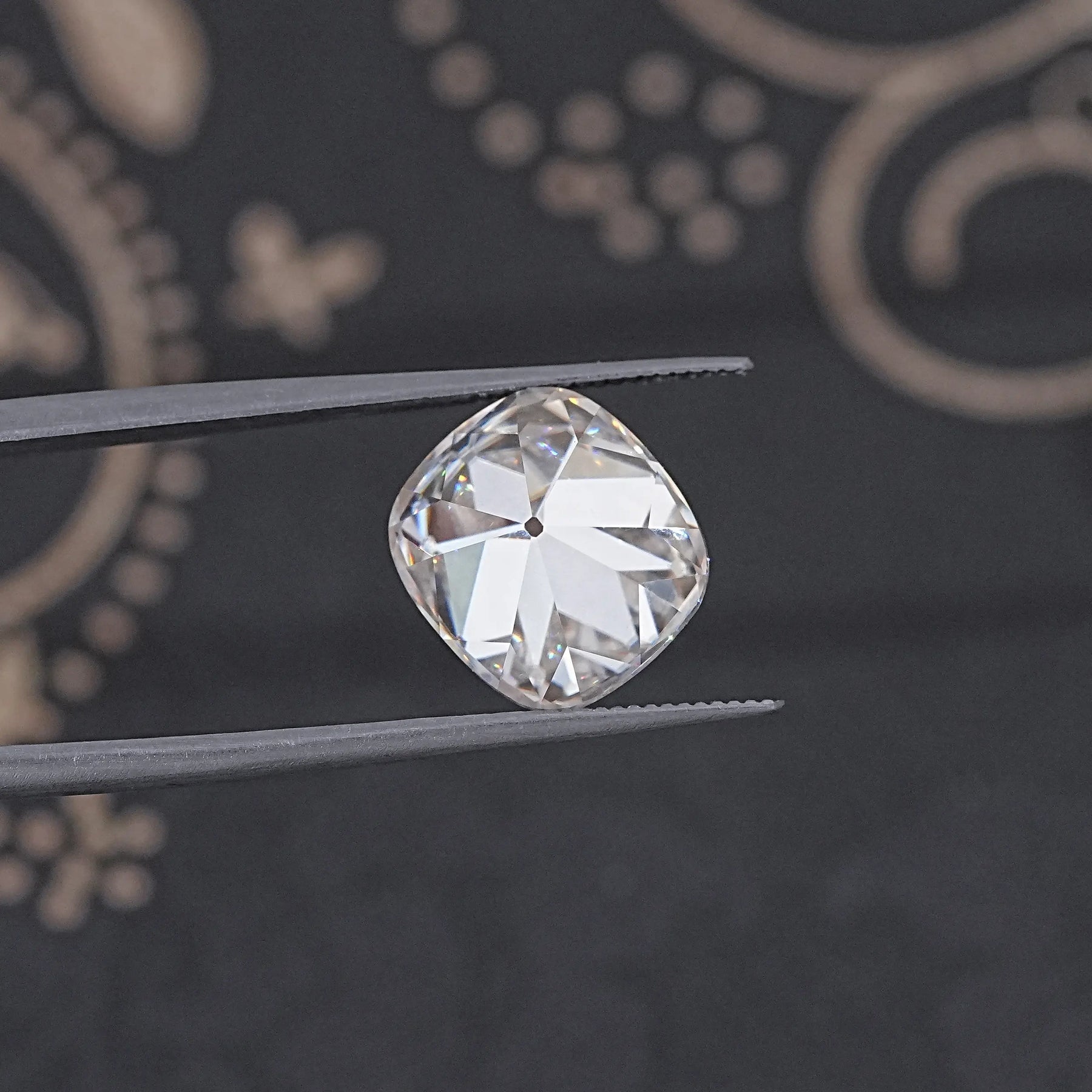 Detailed View Of Old Mine Cushion Cut Loose Moissanite Stone