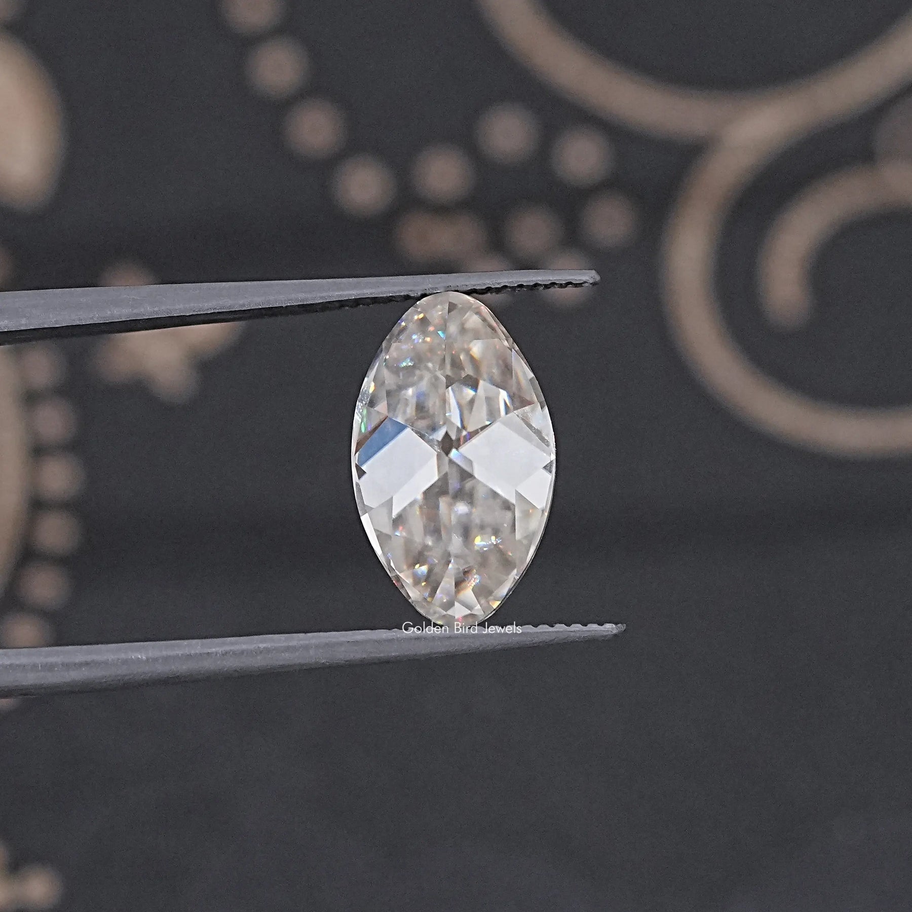 Back View Of Old Mine Moval Cut Loose Moissanite Stone