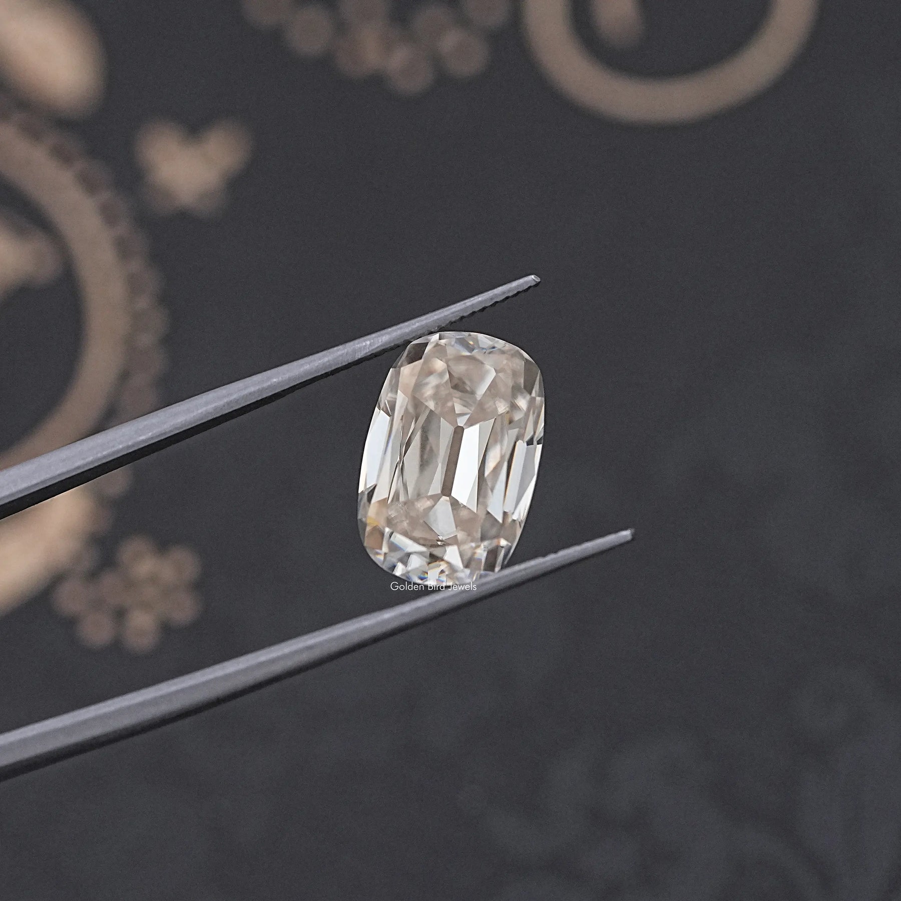 tweezers View of Cushion Cut Old Mine Style Loose Moissanite Diamond