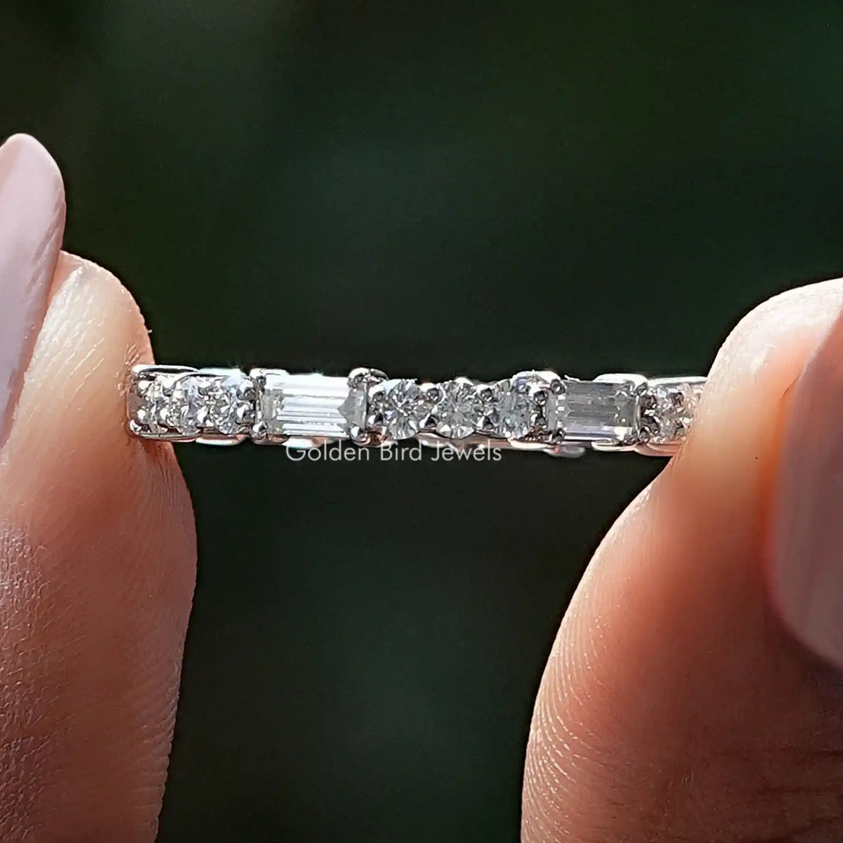 Baguette And Round Moissanite Eternity Band