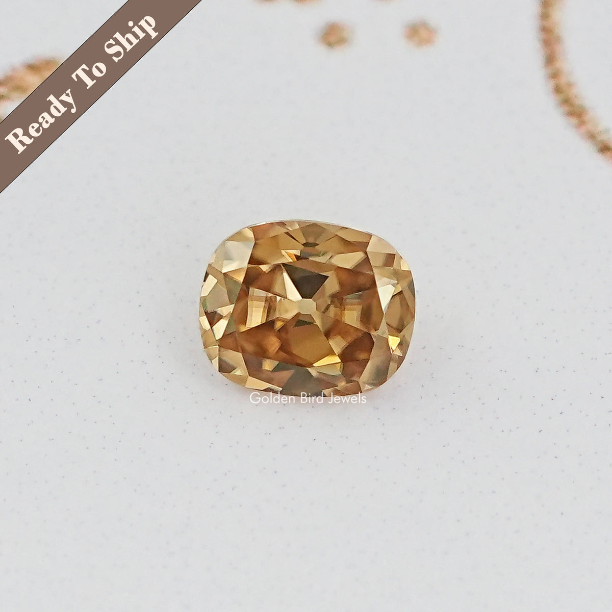 View Of Champagne Old Mine Cushion Loose Moissanite Stone