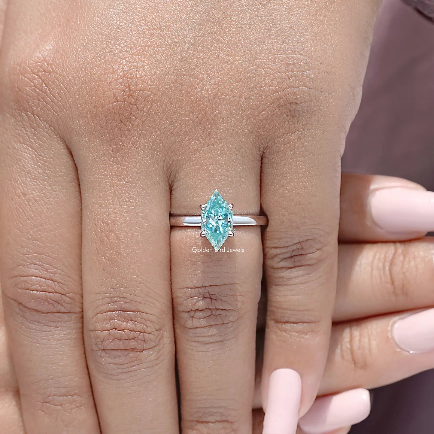 Dutch Marquise Moissanite Gemstone Hidden Halo Ring