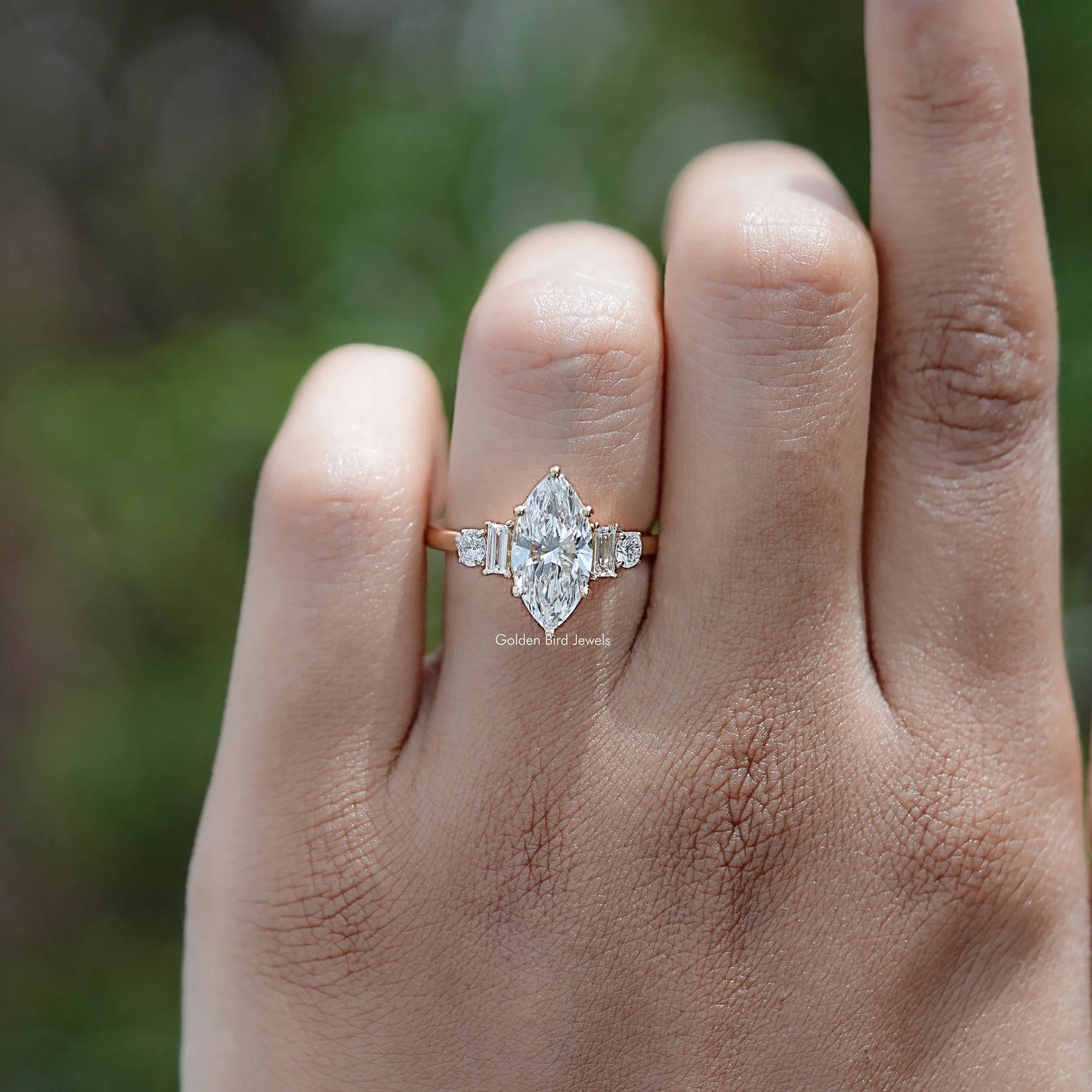 Marquise And Baguette Lab Diamond Five Stone Ring