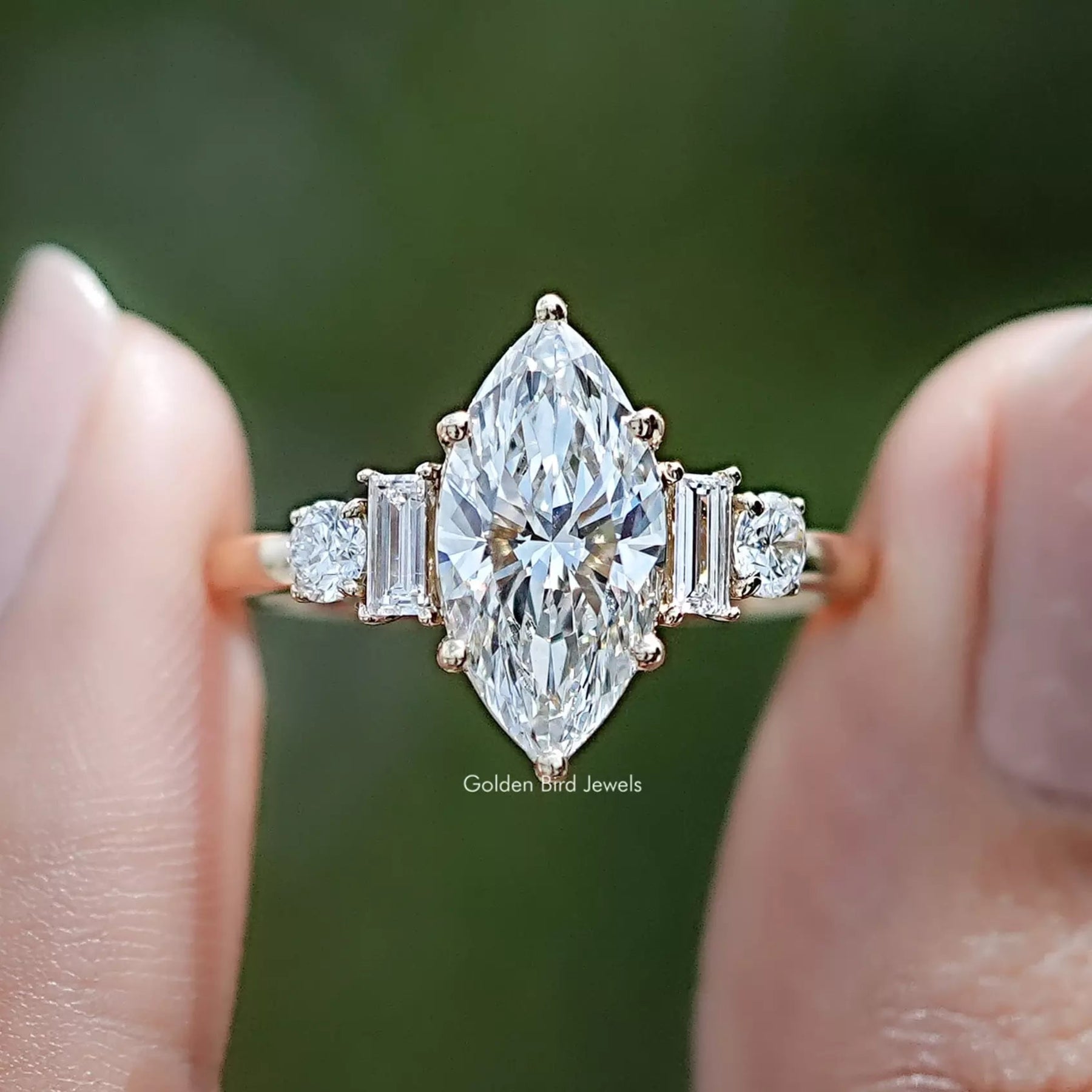 Marquise And Baguette Lab Diamond Five Stone Ring