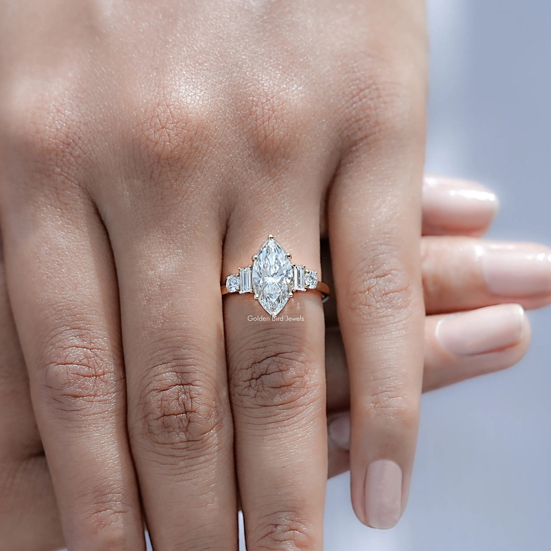 Marquise And Baguette Lab Diamond Five Stone Ring