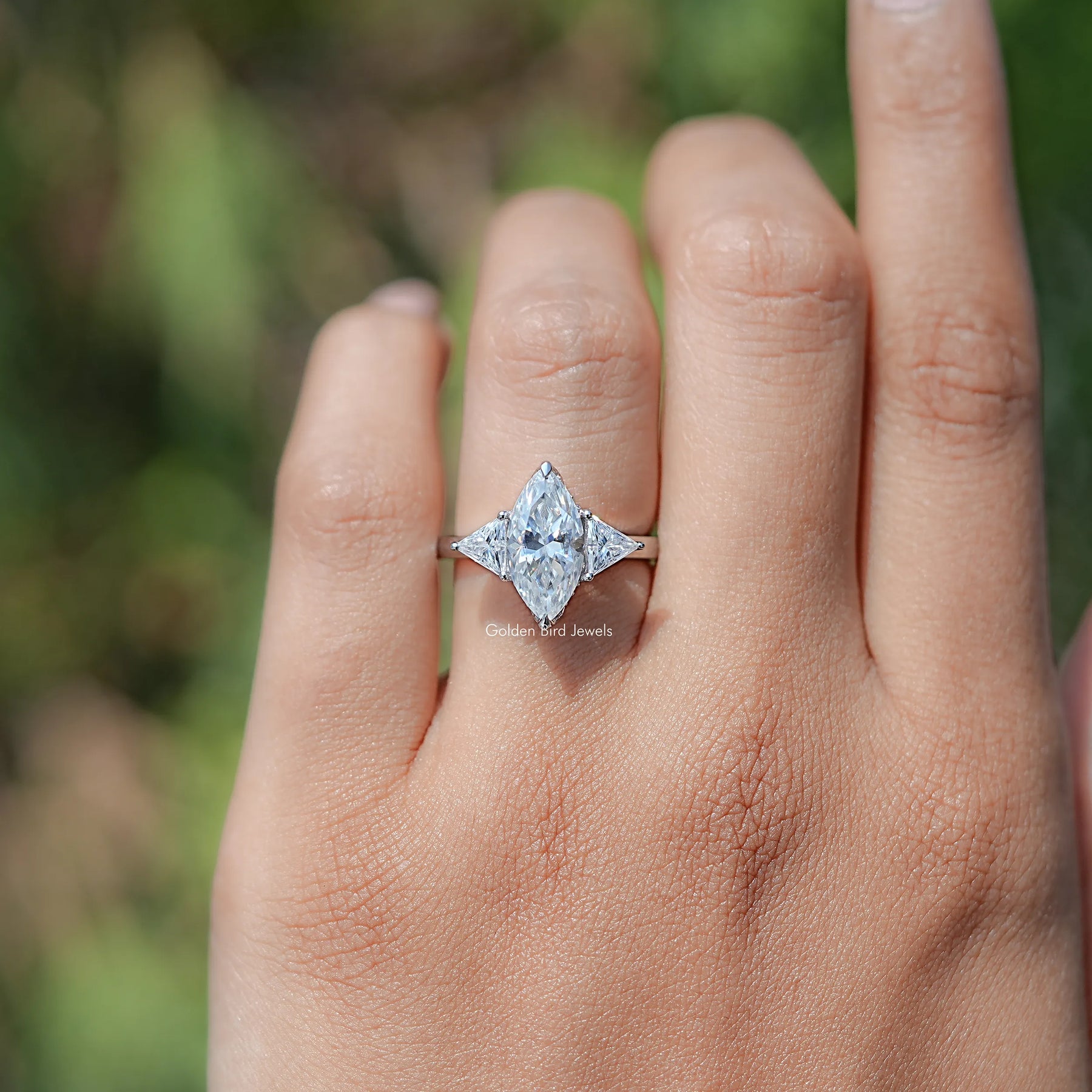Marquise And Triangle Moissanite Three Stone Ring