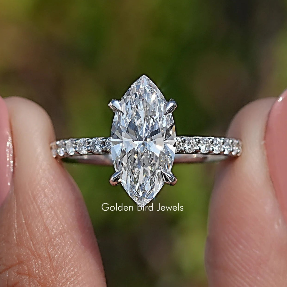 Marquise Cut Lab Diamond Accent Ring