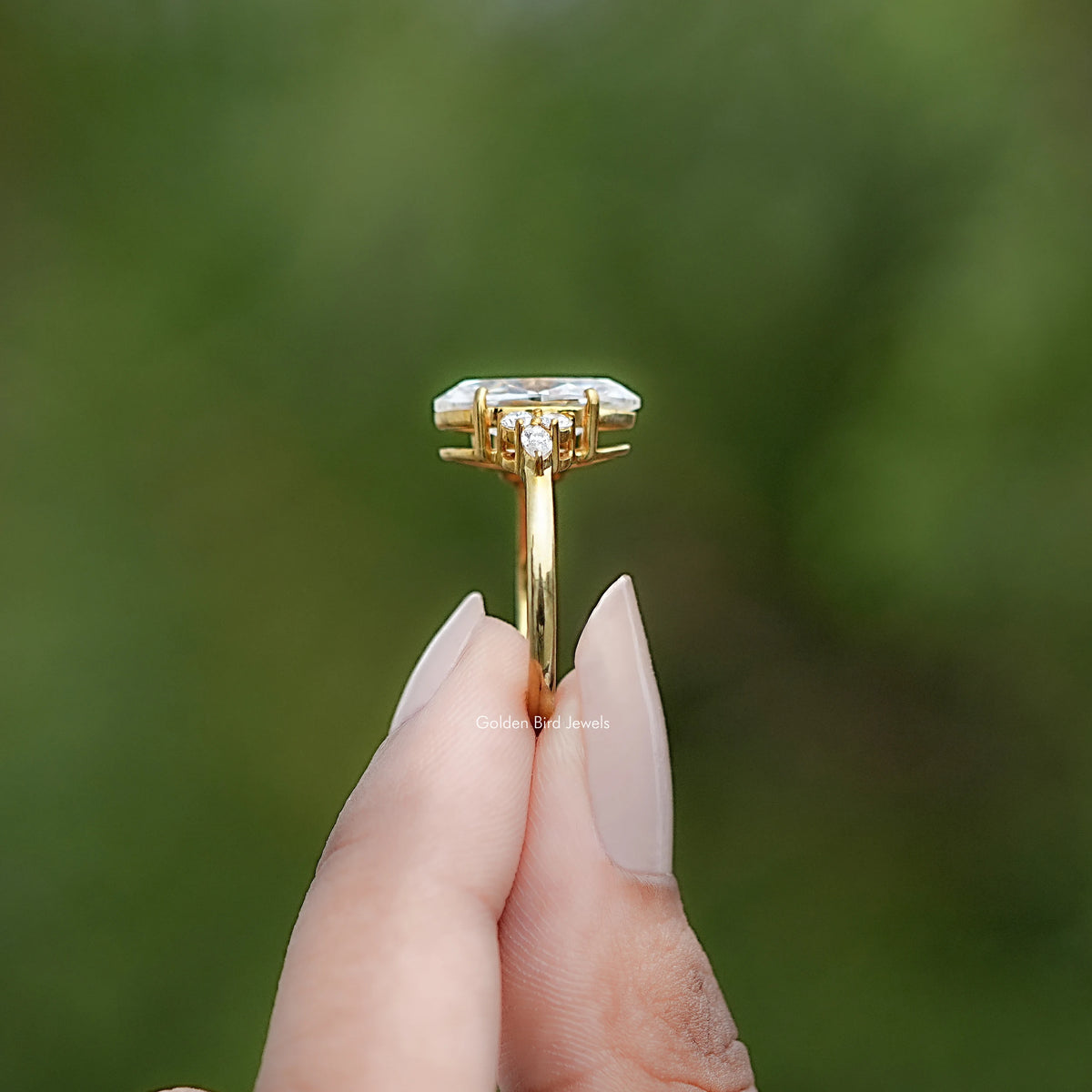 Side view of Marquise Cut Moissanite Accent Stone Ring
