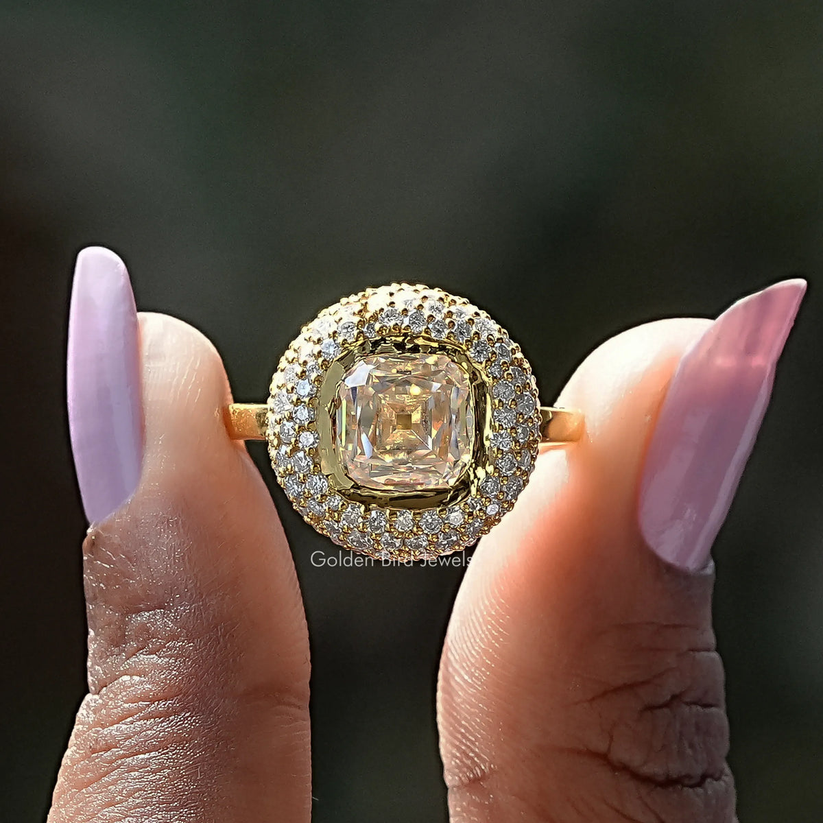 Mazarin Cut Moissanite Halo Engagement Ring