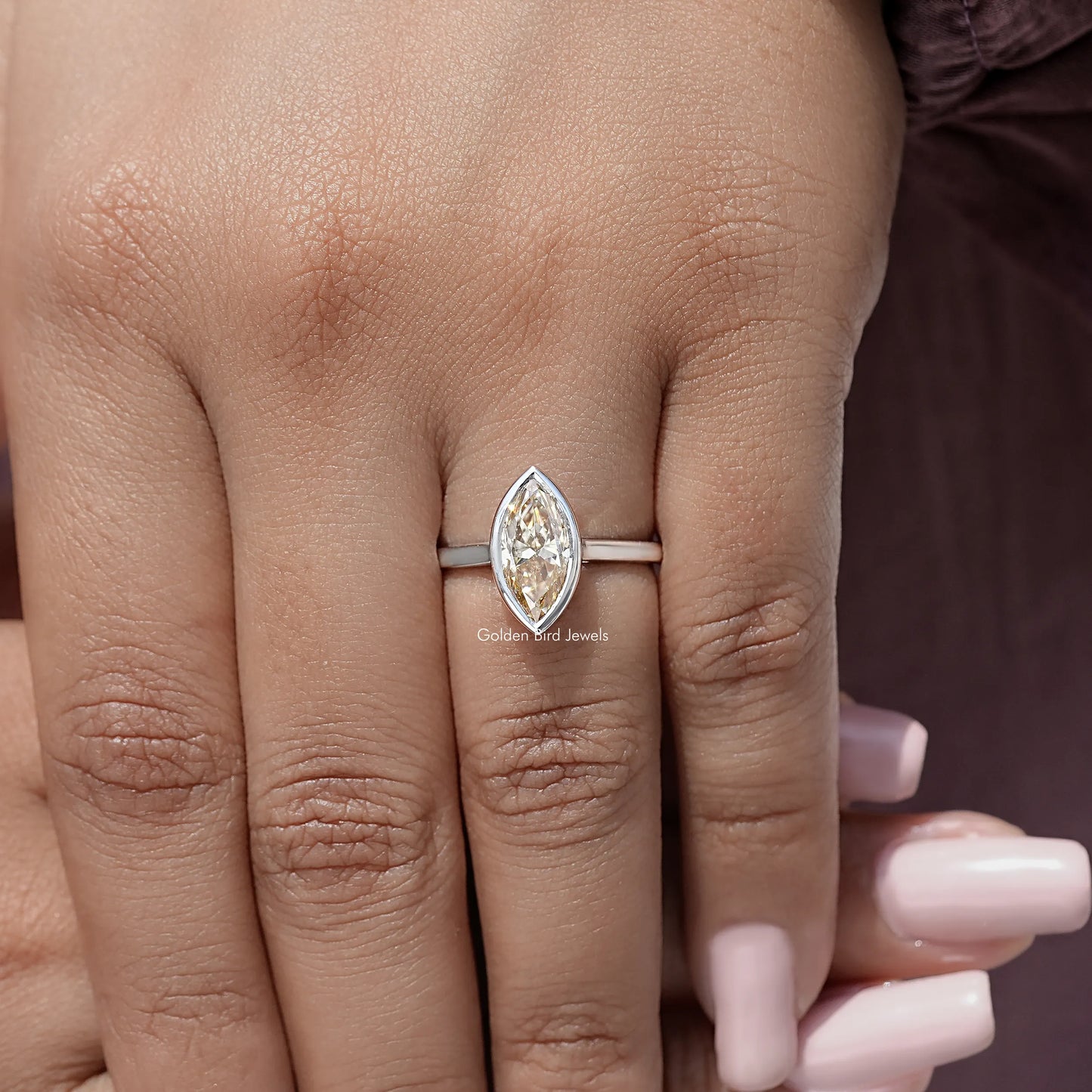 Marquise Bezel Set Diamond Moissanite Ring