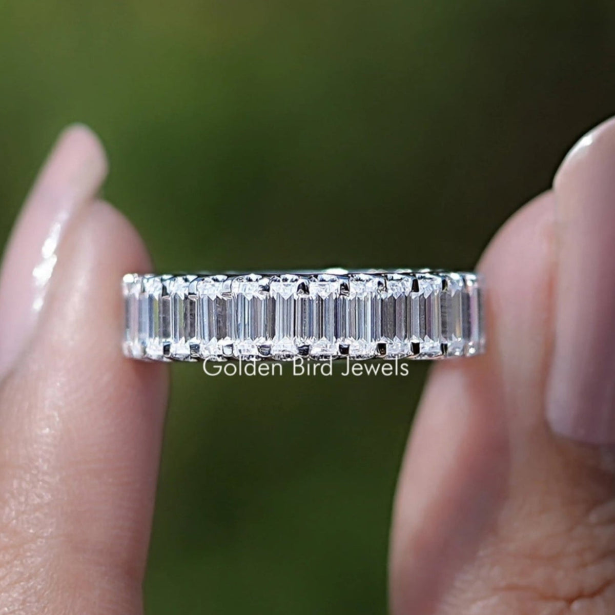 Front View of Baguette Moissanite Eternity Wedding Band