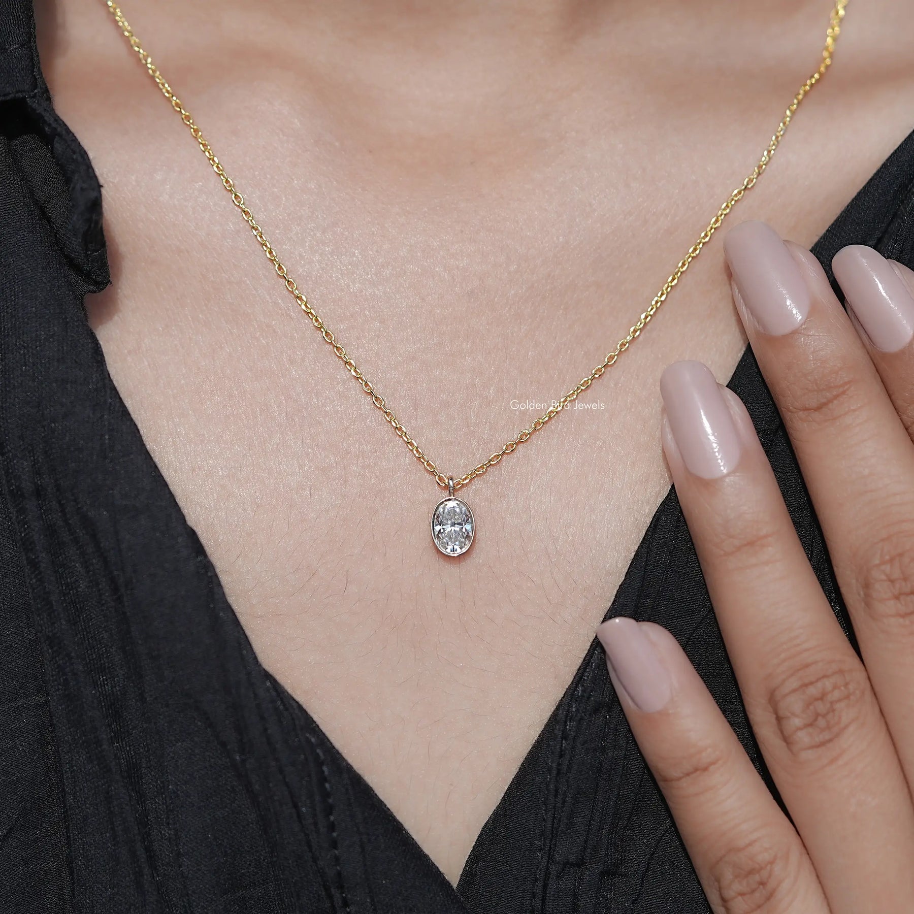 Side View Of Oval Cut solitaire pendant