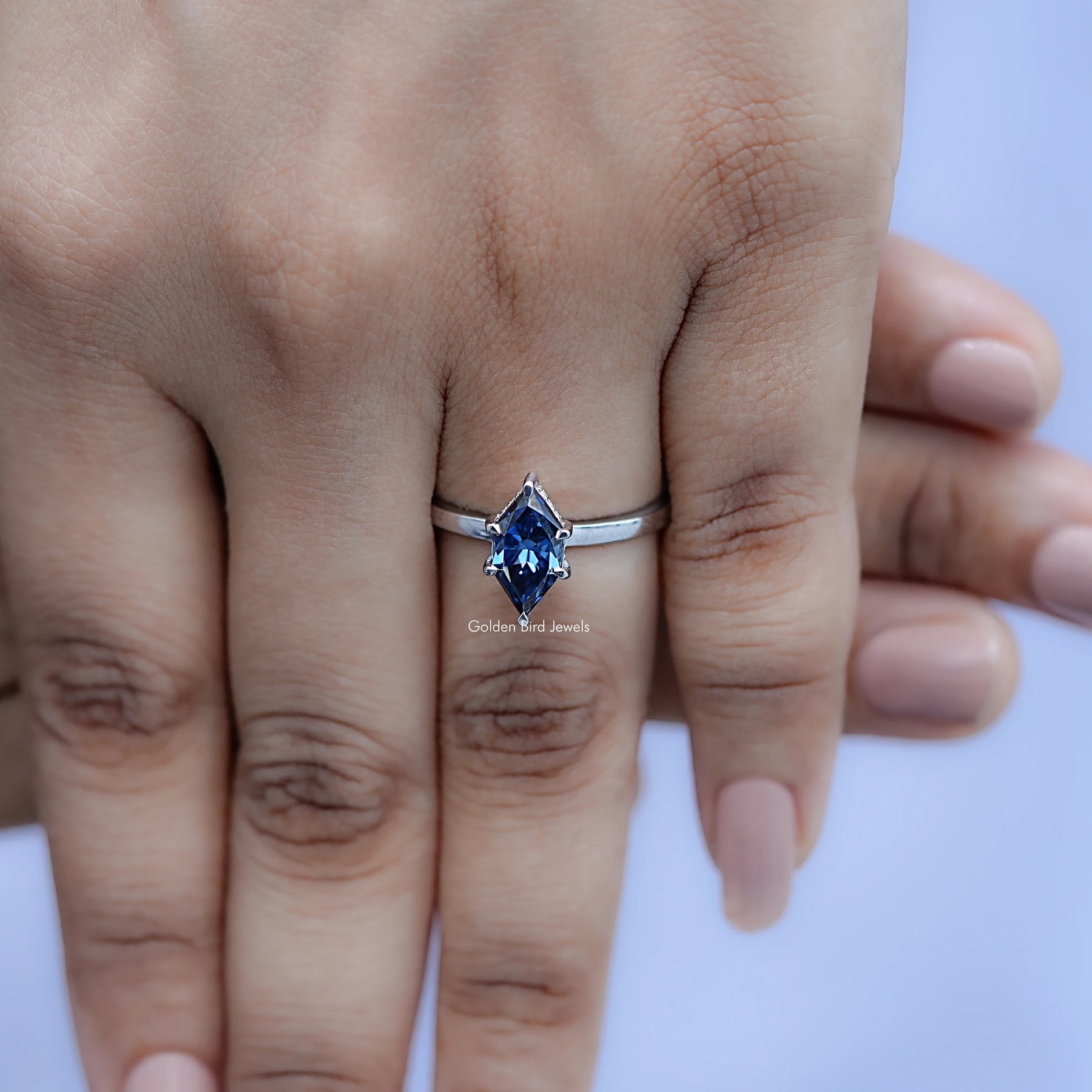 View of Dutch Marquise Cut Hidden Halo Ring in prongs setting