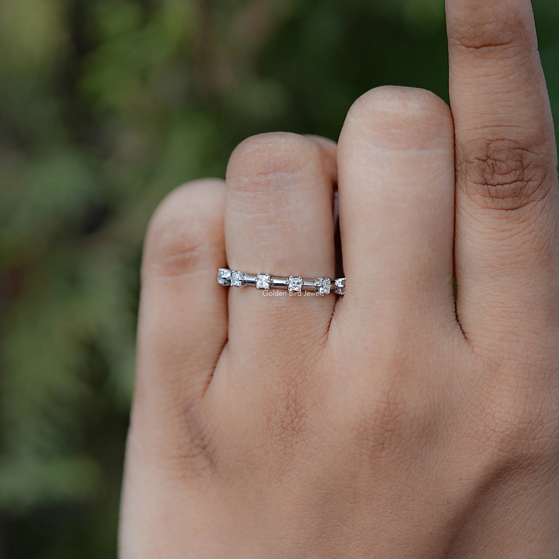 Colorless Princess Cut Moissanite Half Eternity Band