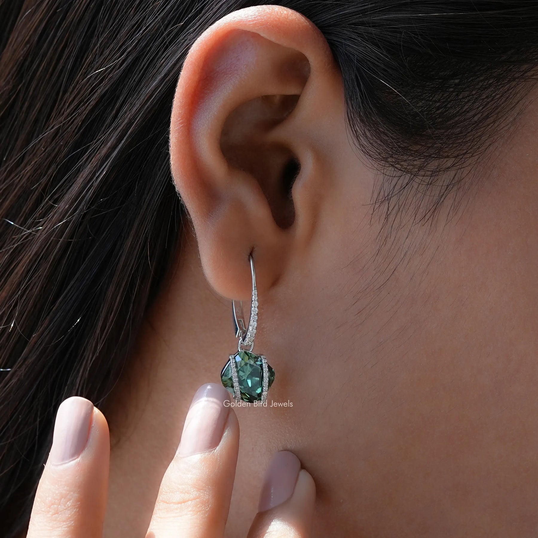 Cushion And Round Moissanite Dangle Drop Earrings