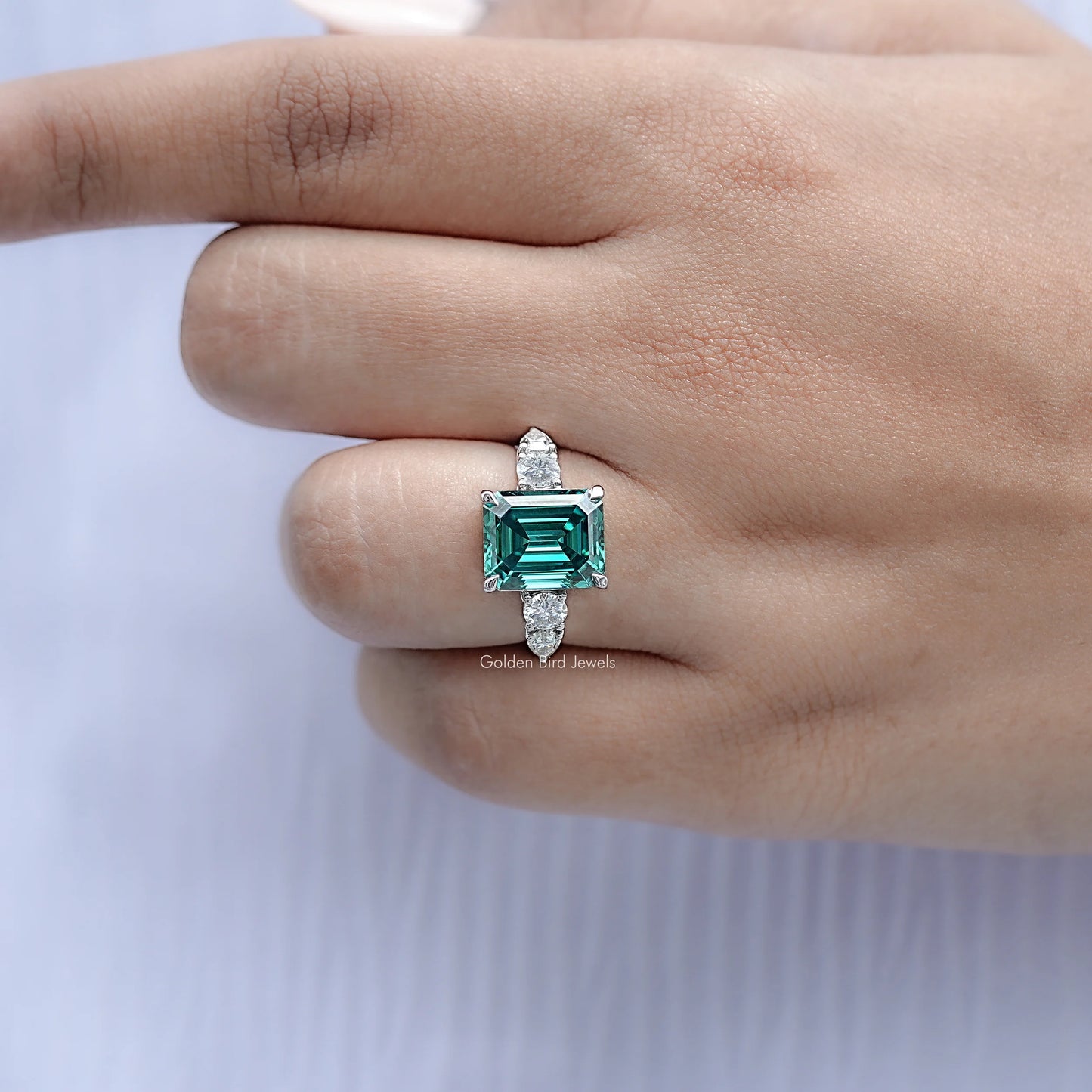 Five Stone Emerald Cut Moissanite Ring