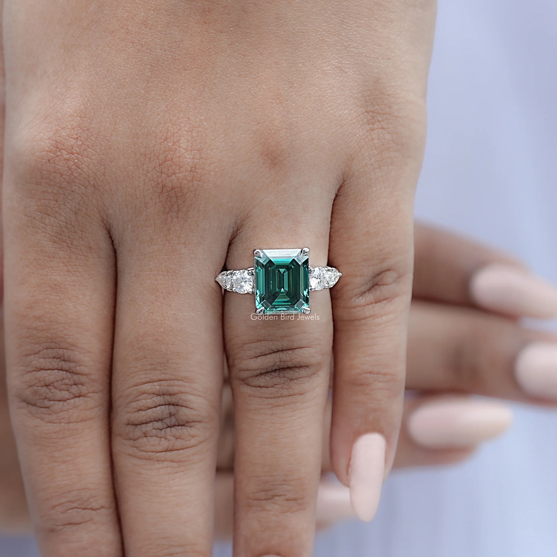 Emerald And Pear Moissanite Five Stone Ring