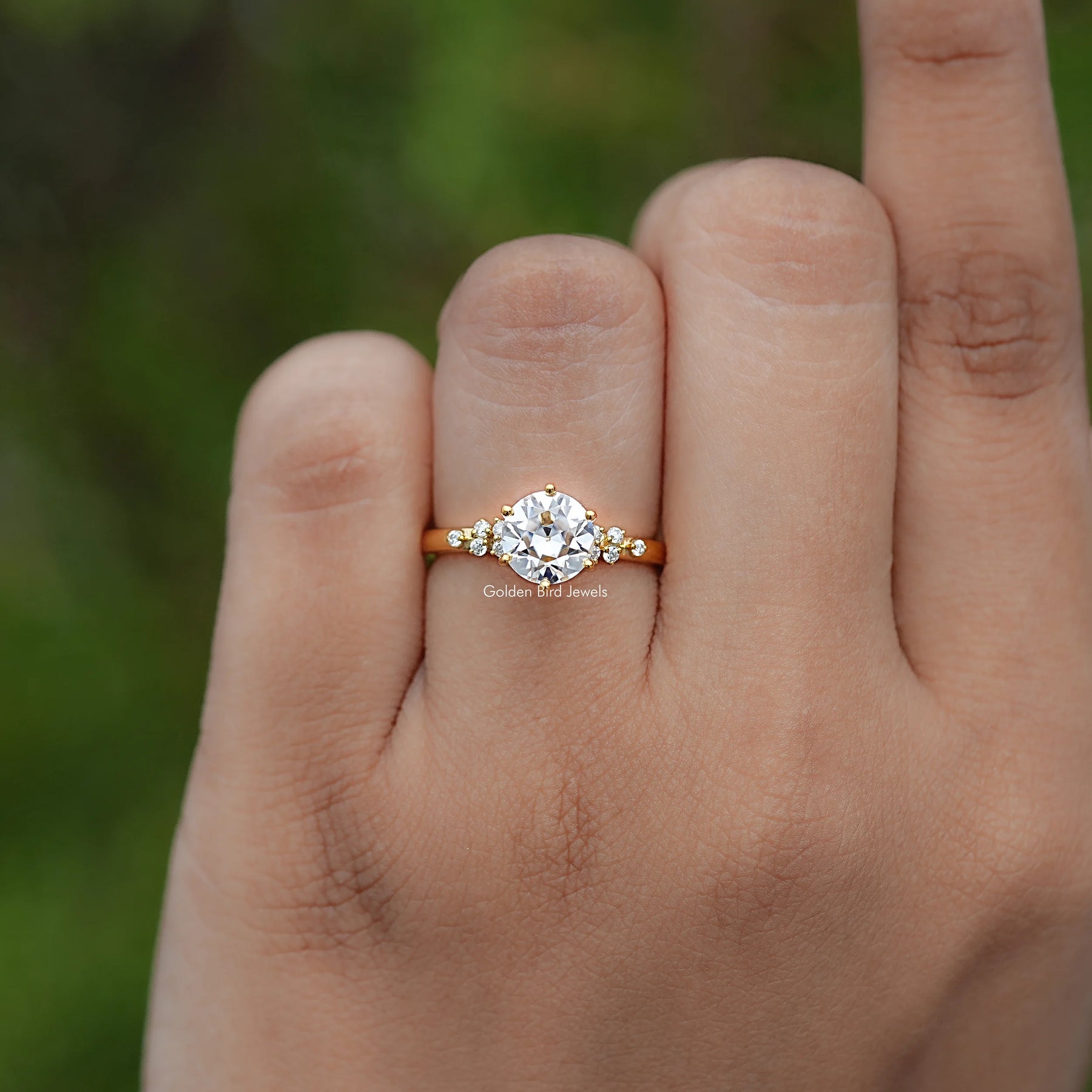 Moissanite Old European Cut Round Accent Stone Ring