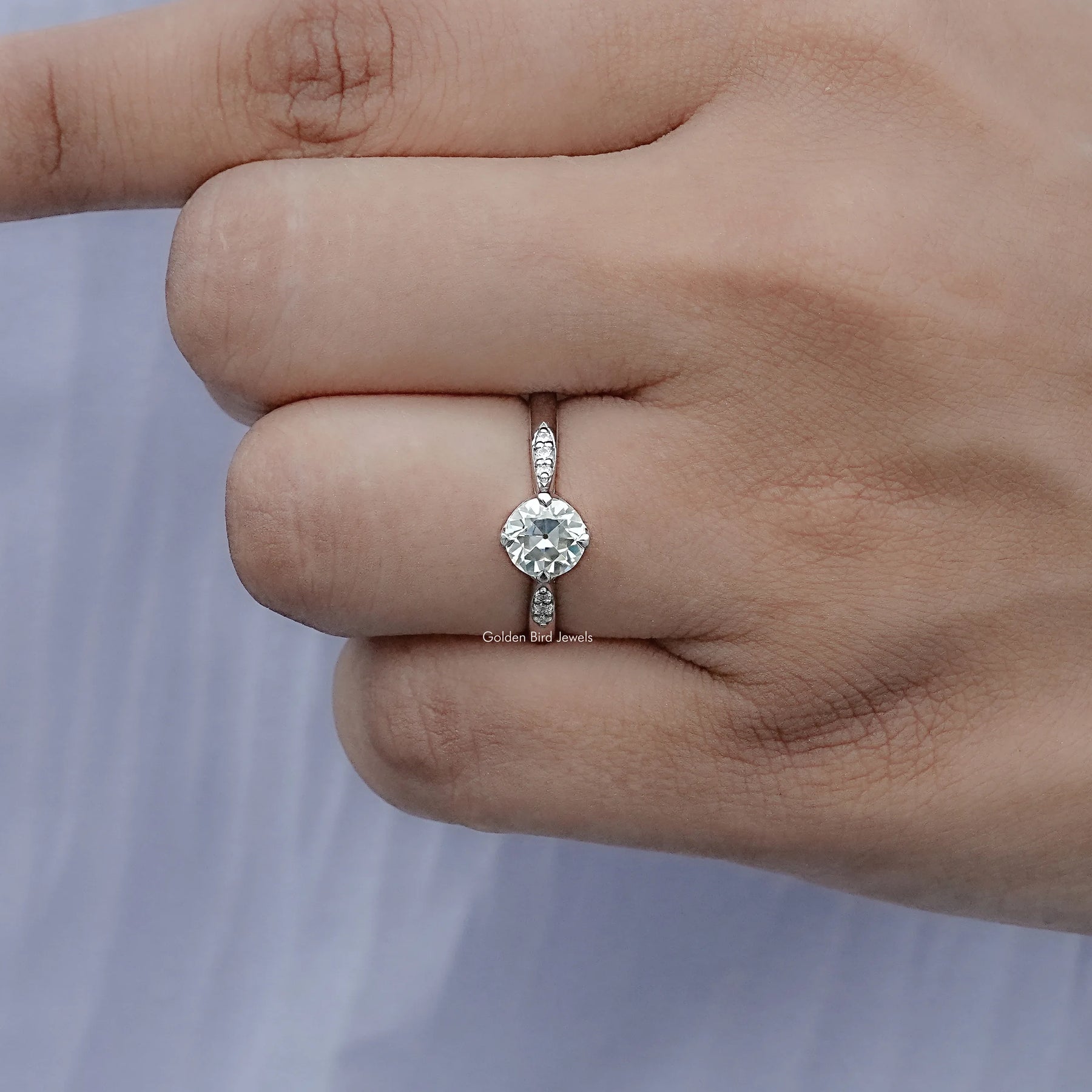Moissanite Old European Round Accent Stone Ring