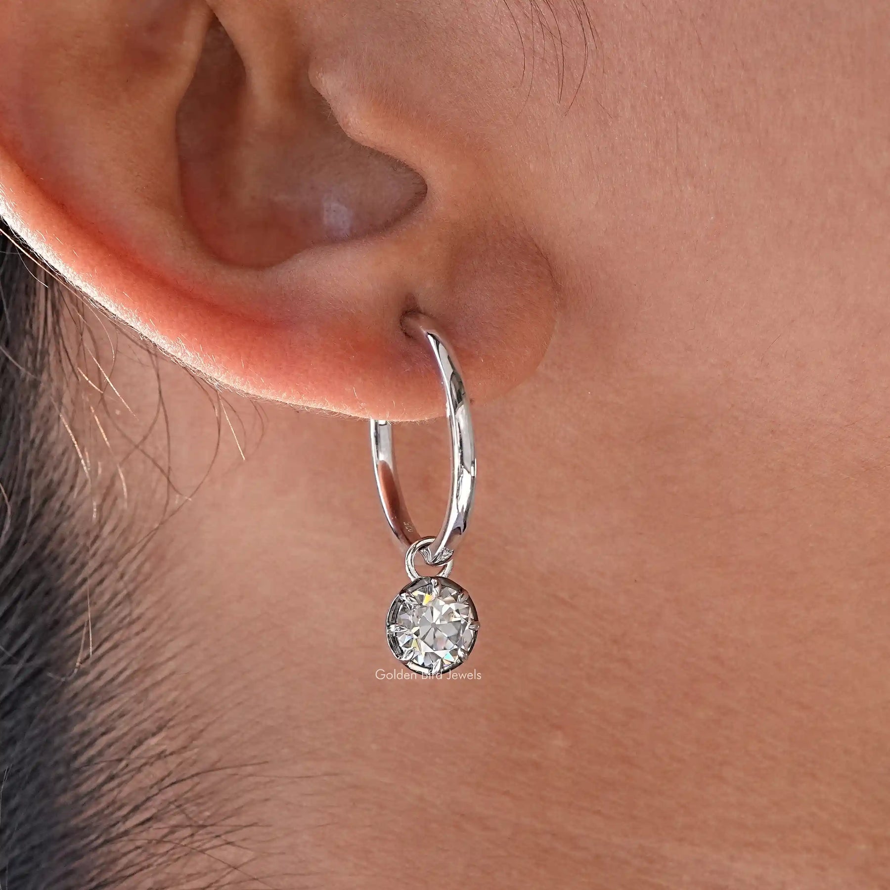 Moissanite Old European Cut Round Dangle Earrings