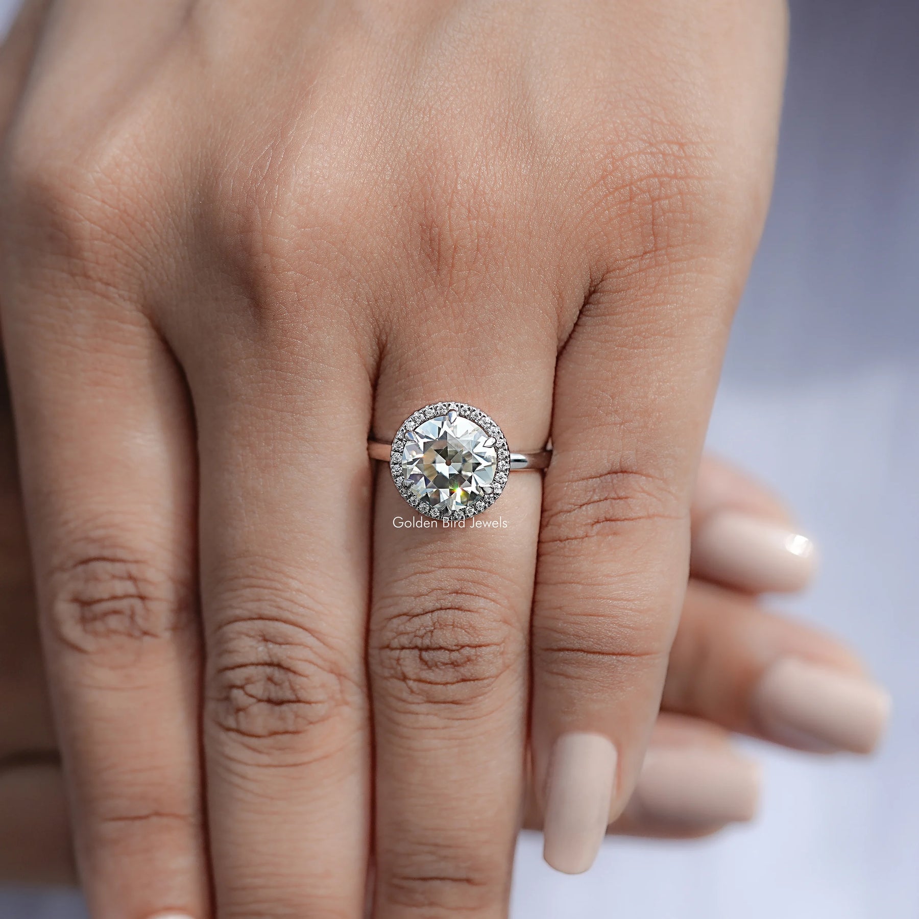 Old European Round Moissanite Halo Bridge Accent Ring
