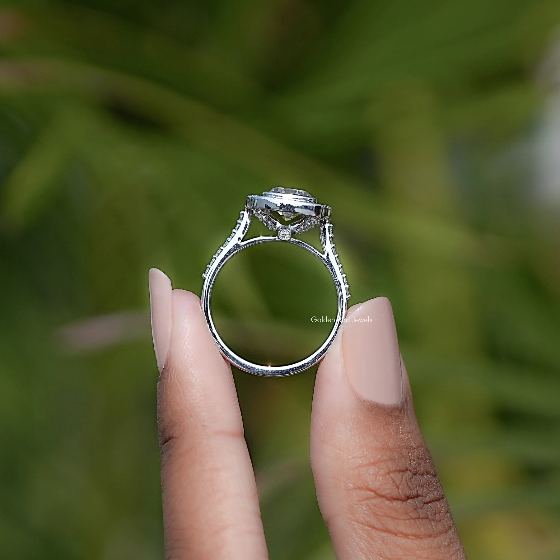 Moissanite Old Mine Cushion Halo Engagement Ring