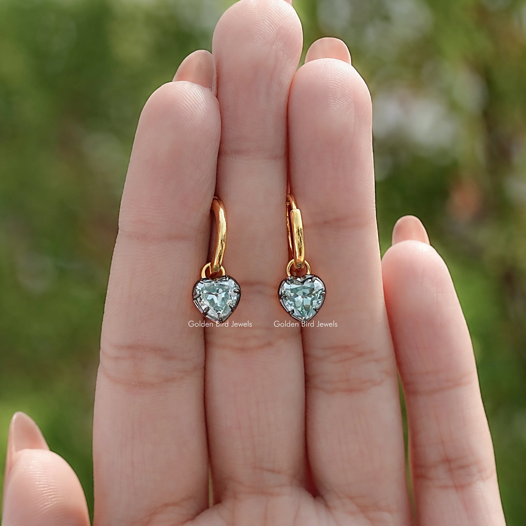 Blue Old Mine Heart Moissanite Dangle Earrings