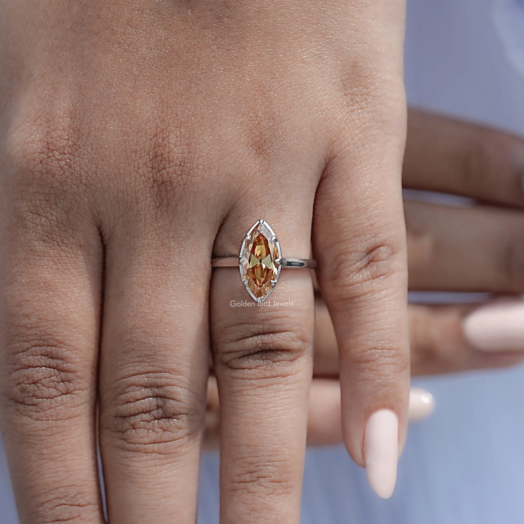 Old Mine Marquise Cut Moissanite Solitaire Ring