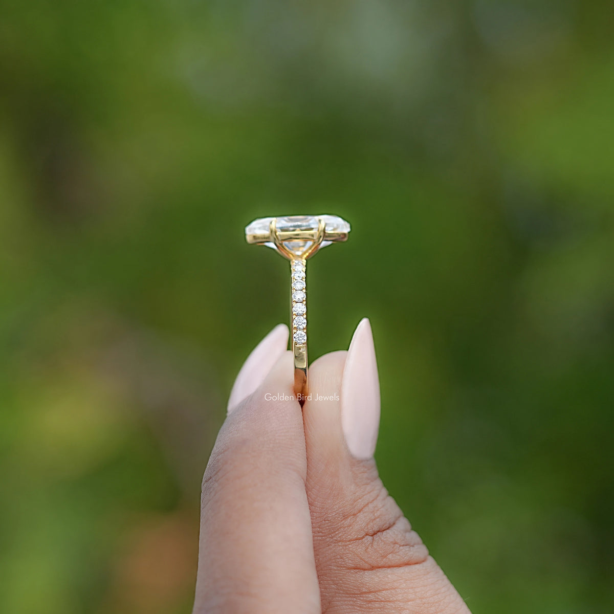 Moissanite Old Mine Moval Accent Engagement Ring