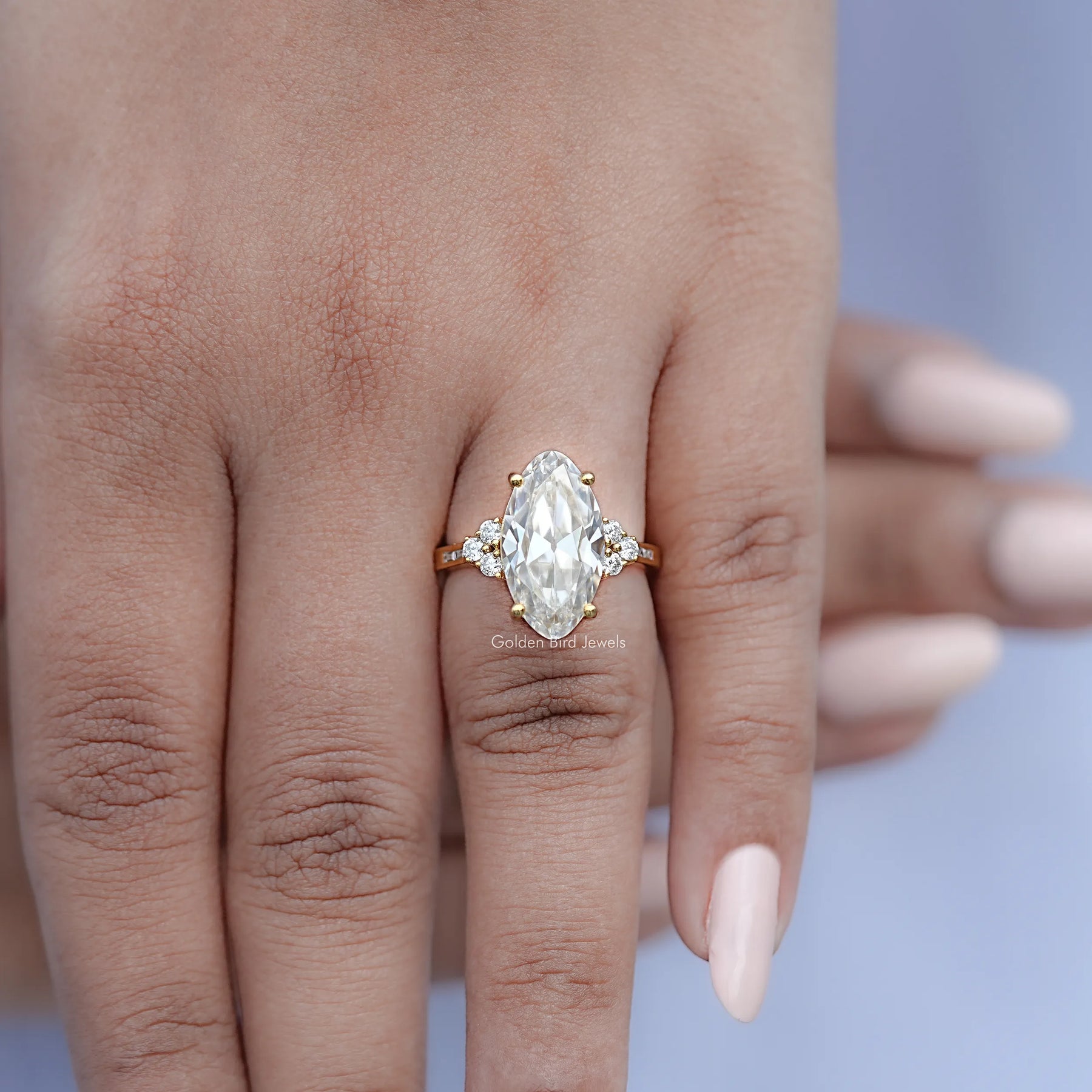 Old Mine Moval Moissanite Accent Set Ring