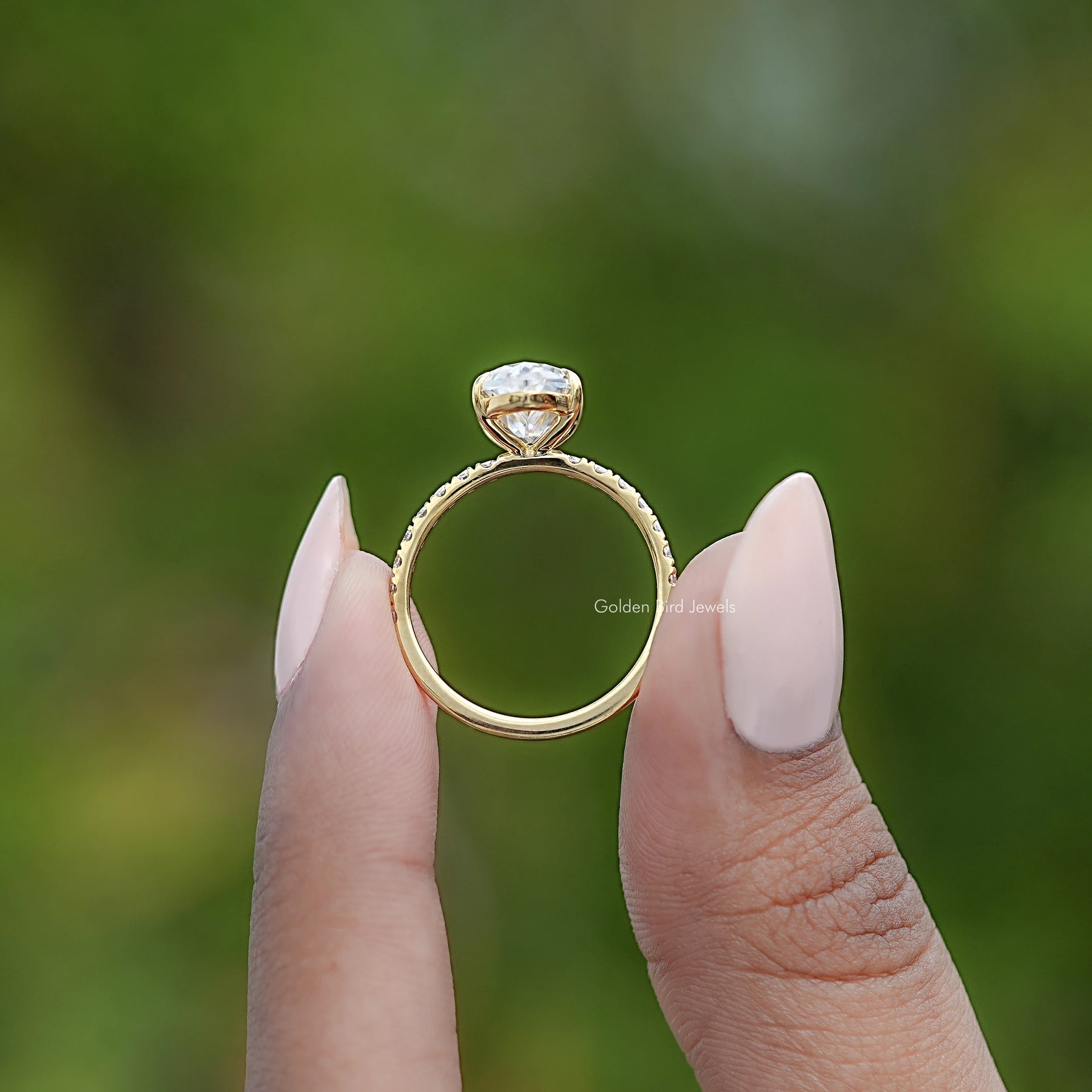 Moissanite Old Mine Moval Accent Engagement Ring