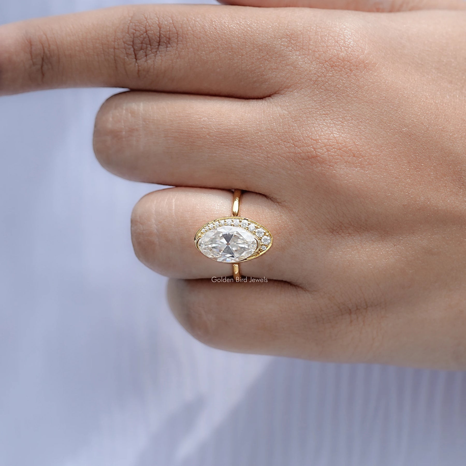 Old Mine Moval Cut Moissanite Engagement Ring