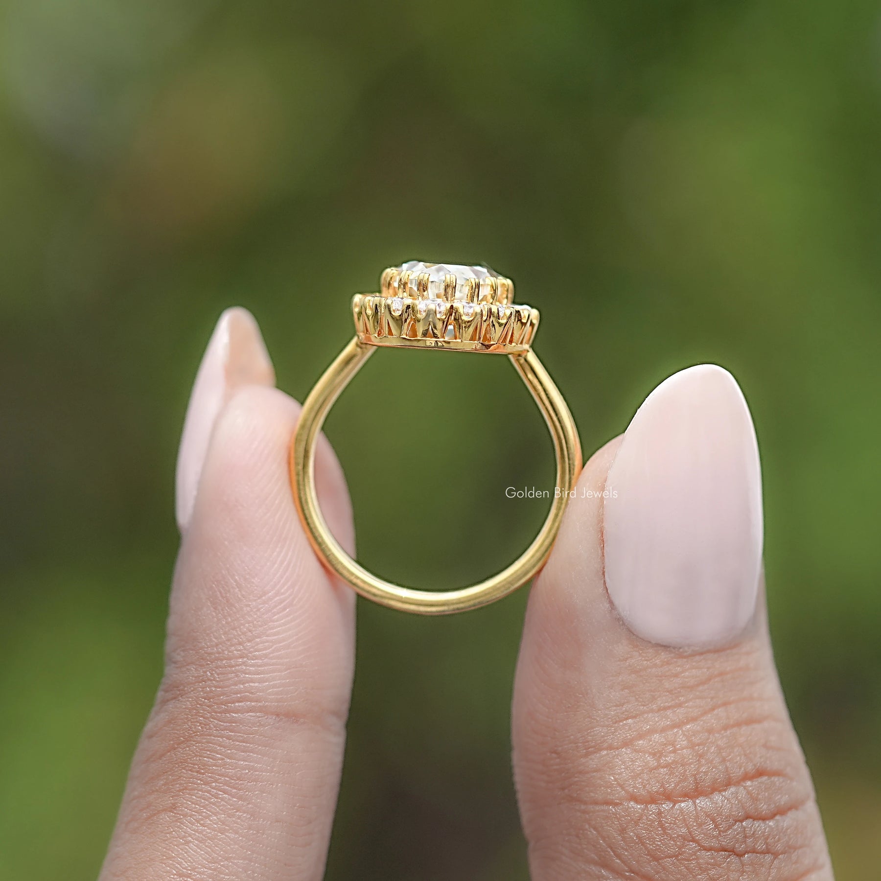 Old Mine Moval Moissanite Halo Engagement Ring