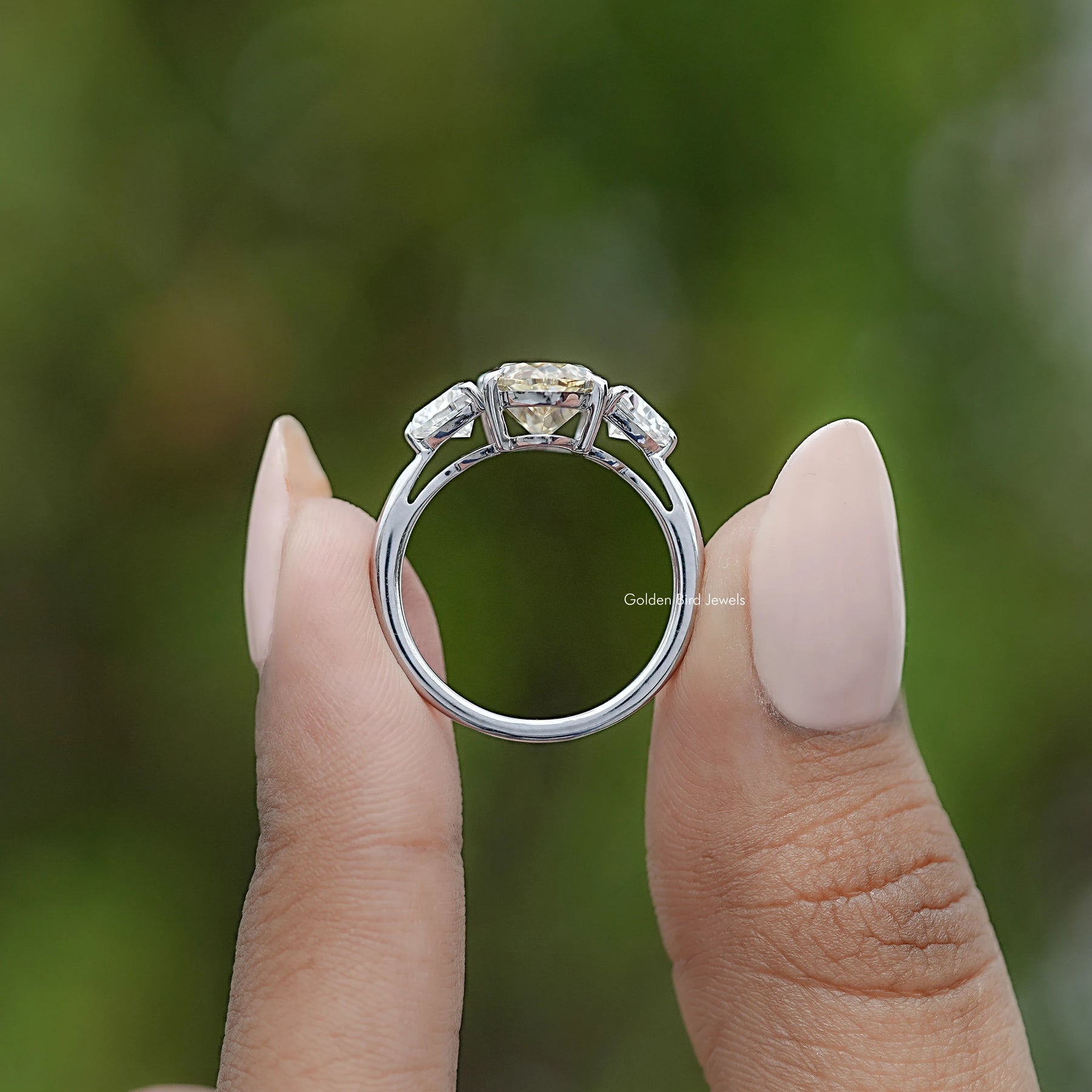 Old Mine Moval Moissanite Three Stone Ring