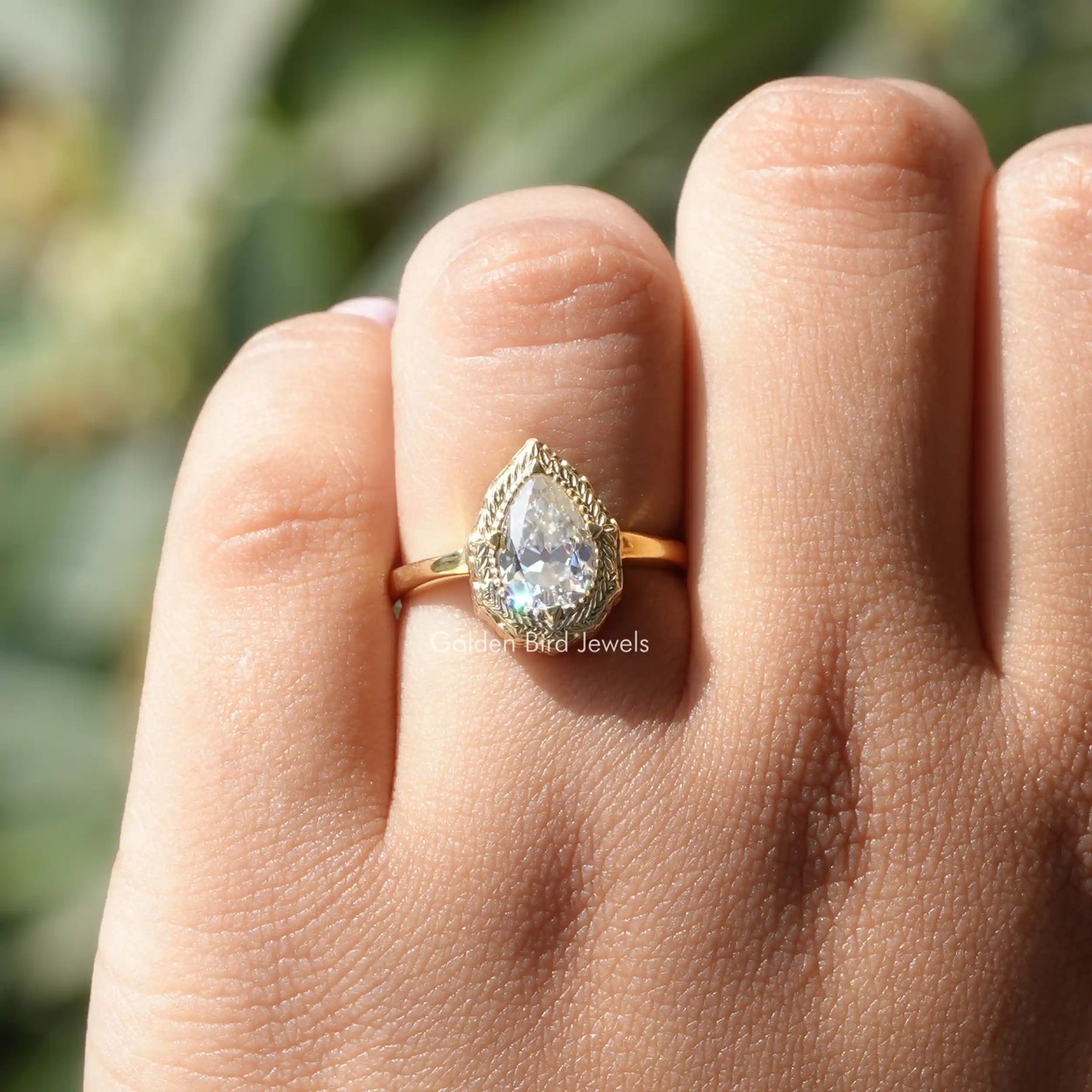 Old Mine Pear Shaped Moissanite Solitaire Ring