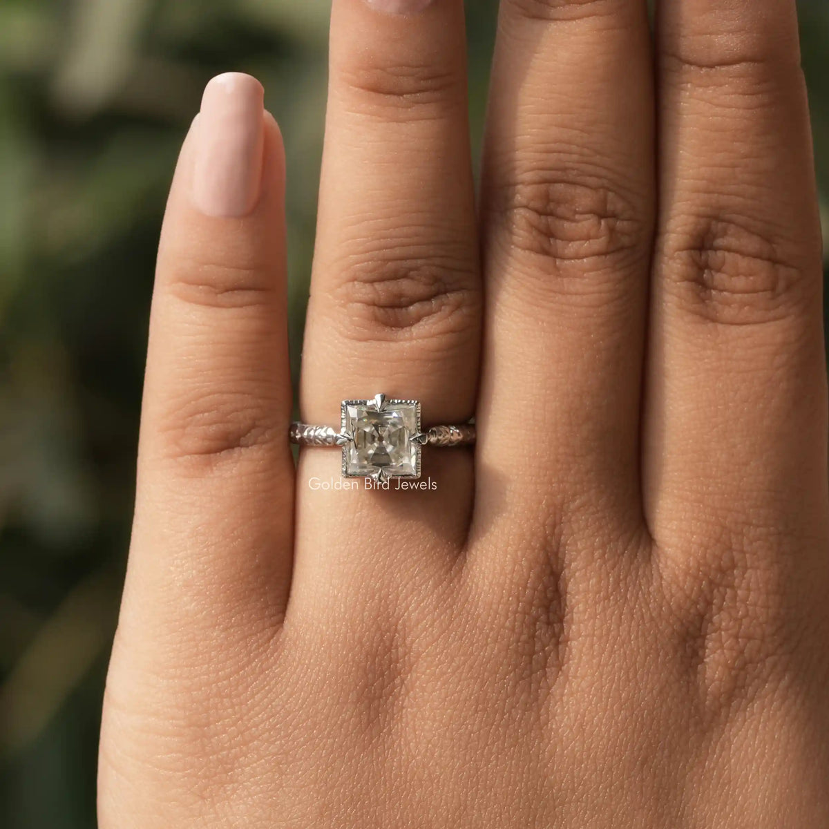 [Moissanite Old Mine Princess Cut Solitaire Engagement Ring]-[Golden Bird Jewels]