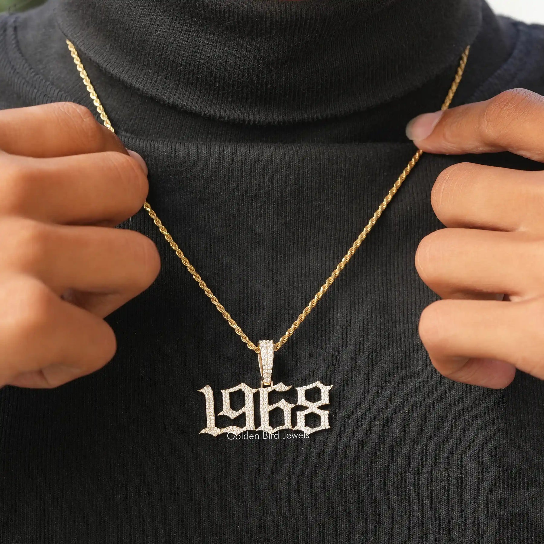 Full view of moissanite pendant in unique shape