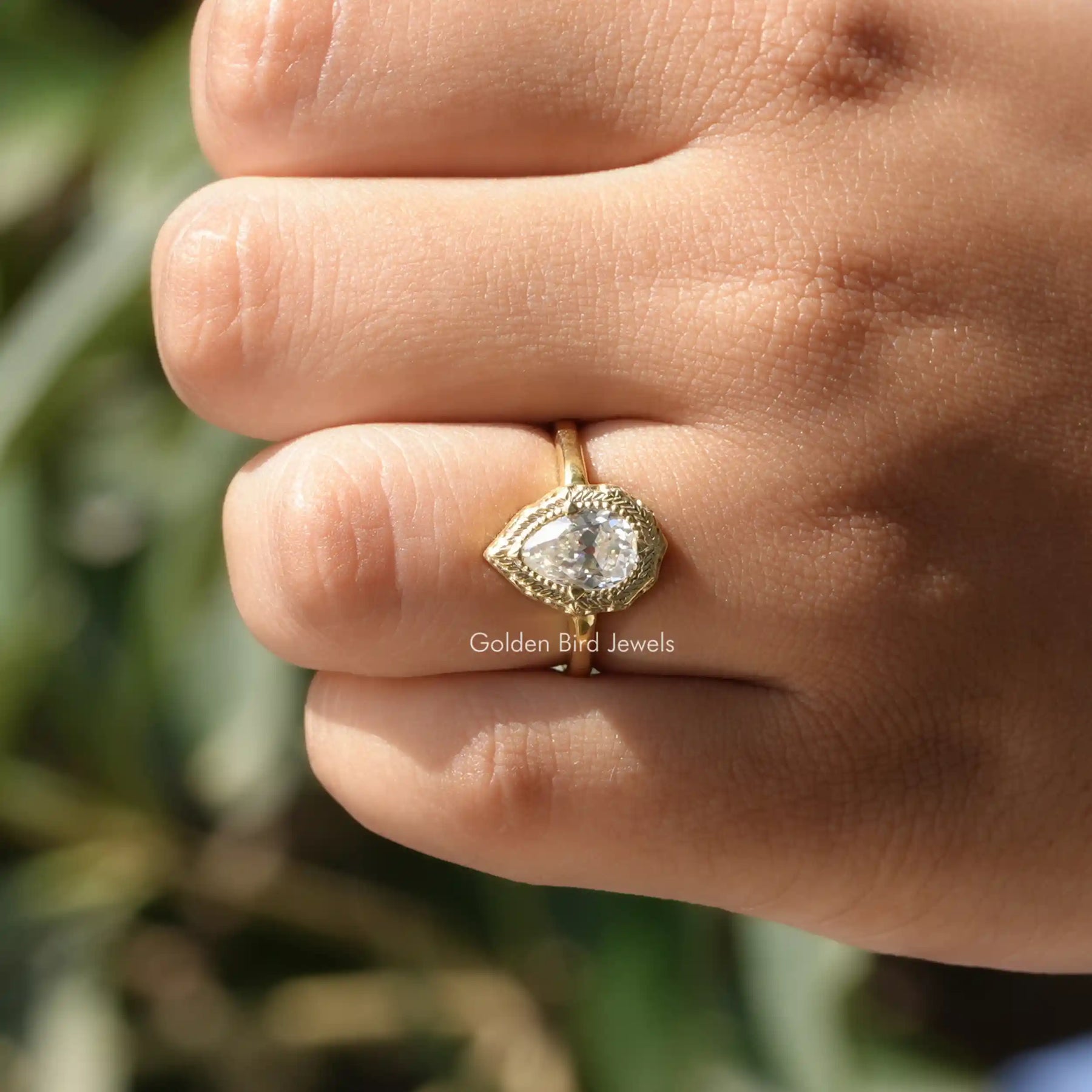 Old Mine Pear Shaped Moissanite Solitaire Ring