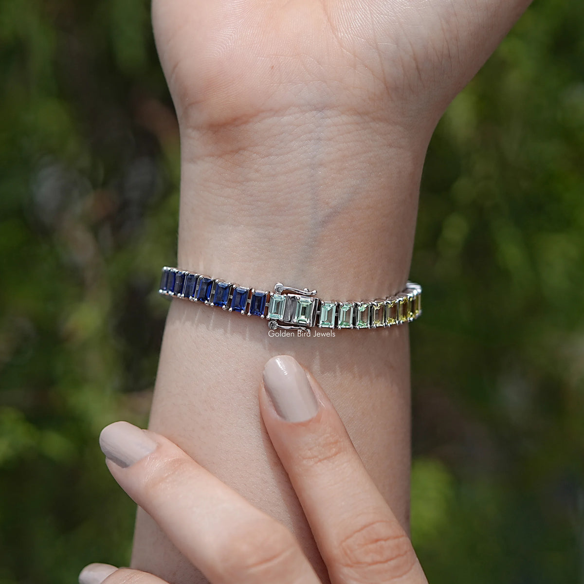 Multi Color Baguette Gemstone Tennis Bracelet