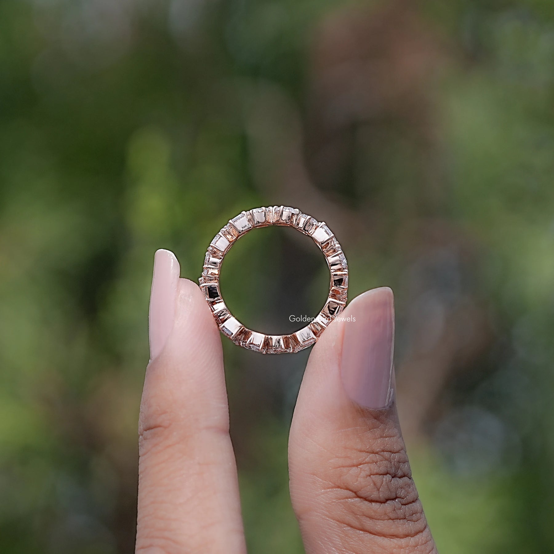 Back view of Multi Shape Lab Diamond Halo Ring in secure setting