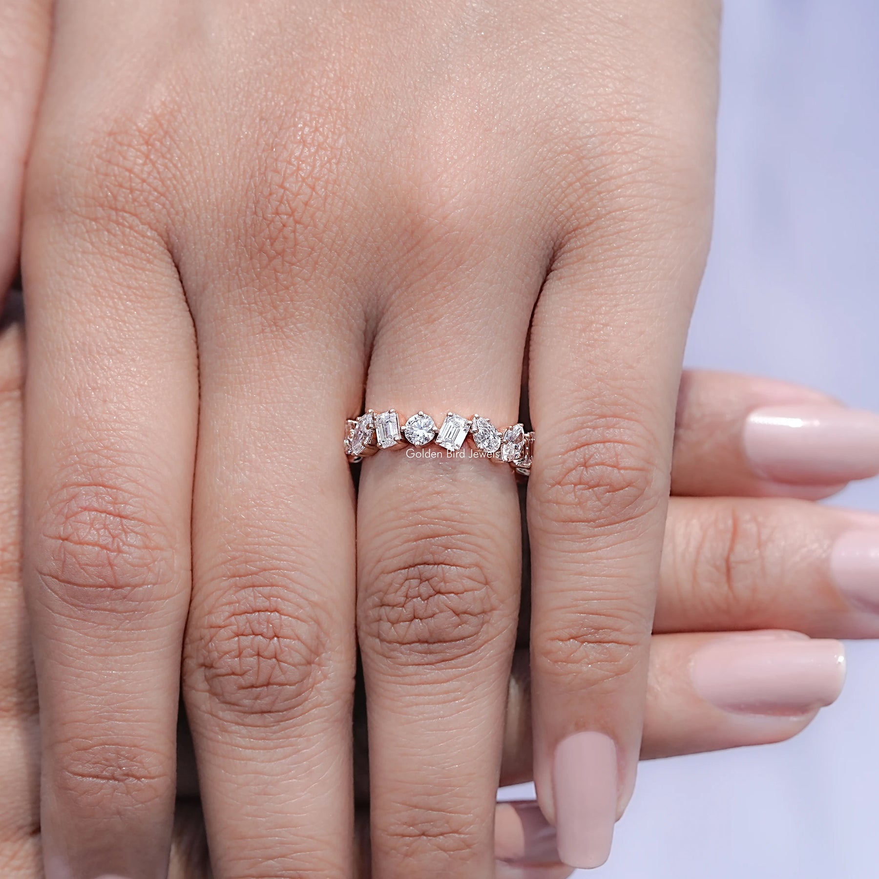 Close view of Old Mine Cushion Lab Diamond Engagement Ring