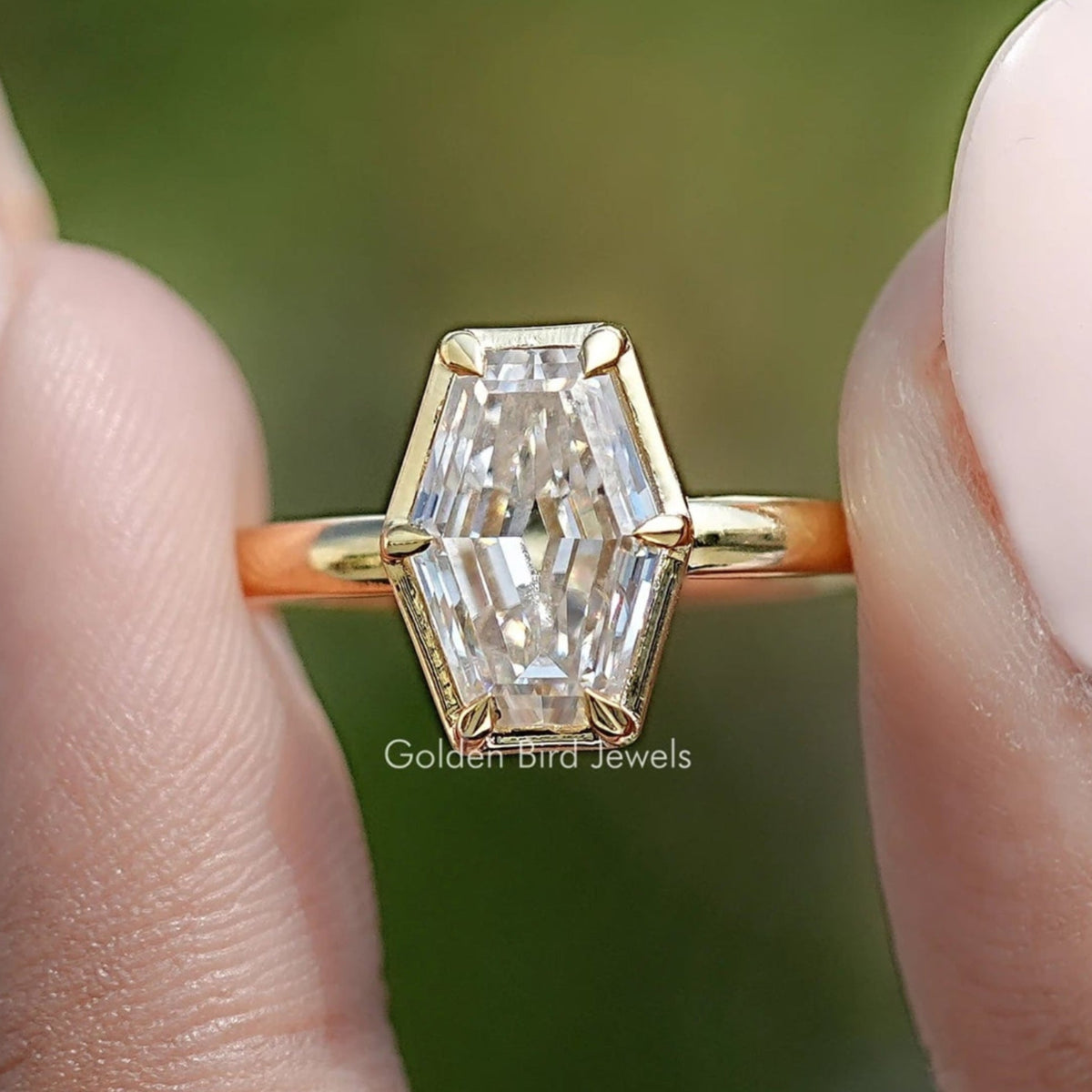 Near Colorless Old Mine Lozenge Moissanite Solitaire Ring