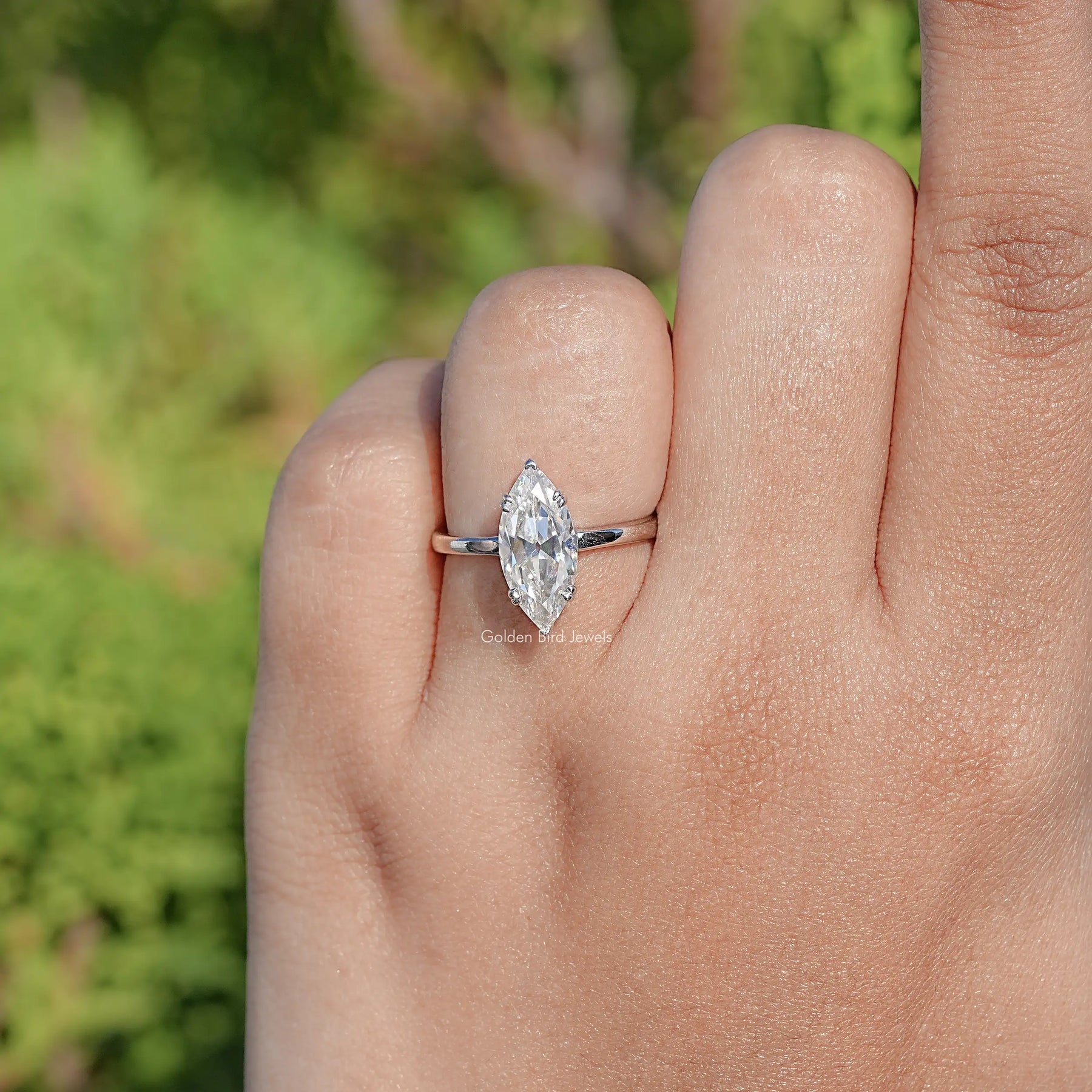 Near Colorless Old Mine Marquise Moissanite Ring