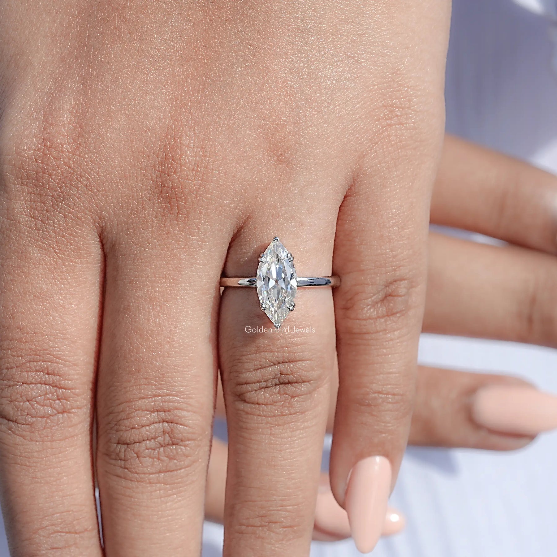 Near Colorless Old Mine Marquise Moissanite Ring