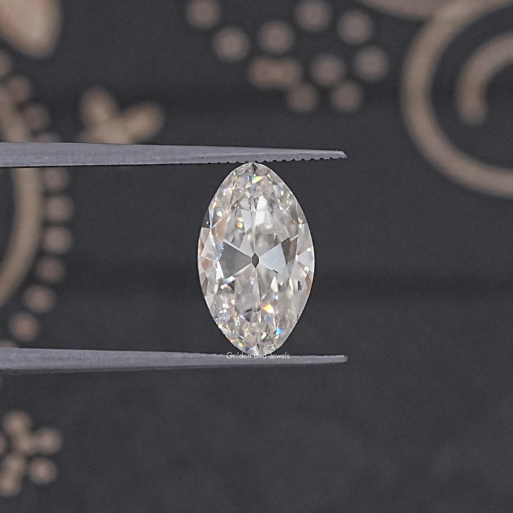 In Tweezer View Of Old Mine Moval Cut Loose Moissanite Stone